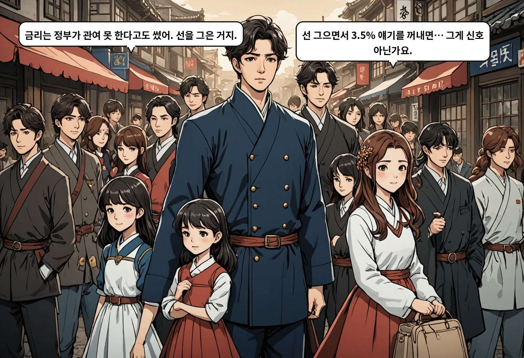 A: 금리는 정부가 관여 못 한다고도 썼어. 선을 그은 거지. B: 선 그으면서 3.5% 얘기를 꺼내면… 그게 신호 아닌가요.