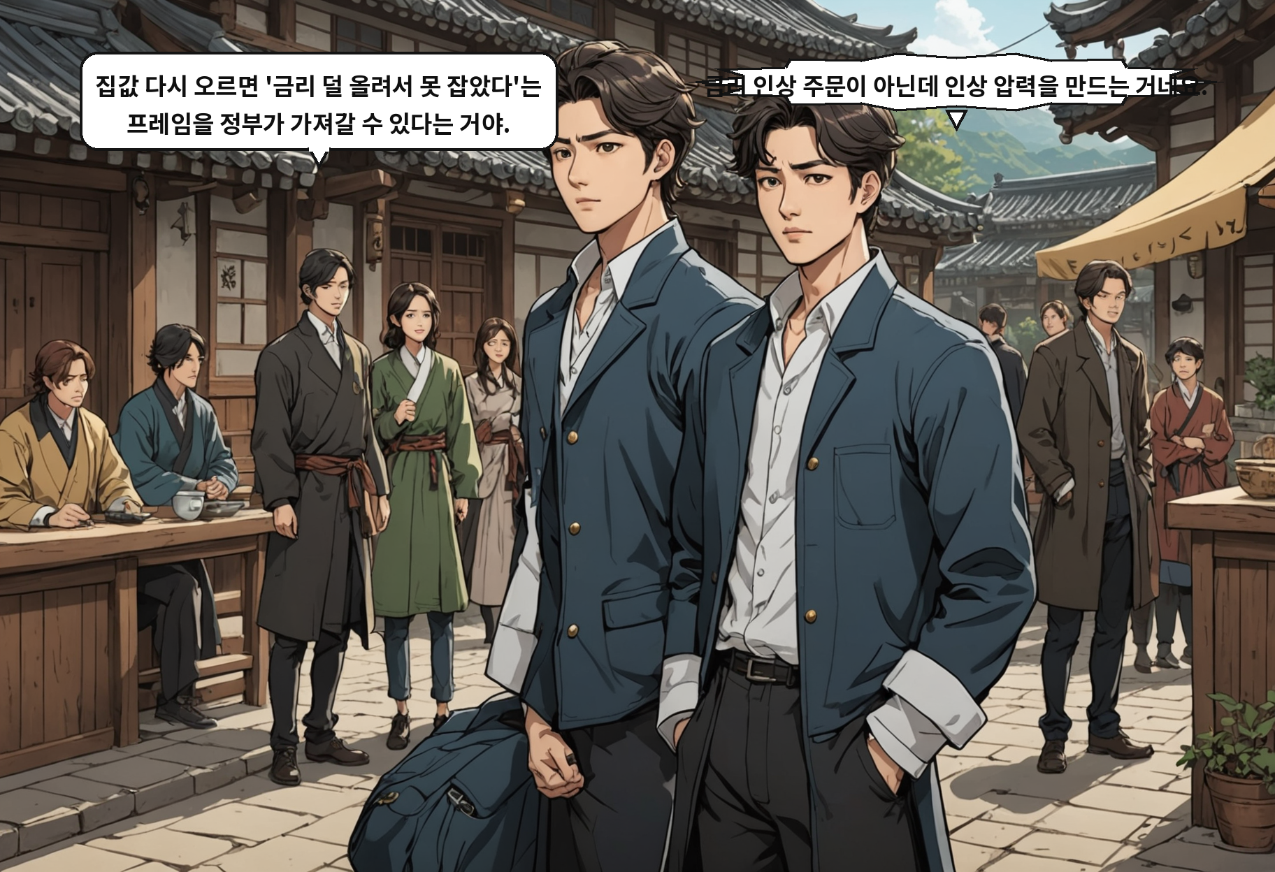 A: 집값 다시 오르면 '금리 덜 올려서 못 잡았다'는 프레임을 정부가 가져갈 수 있다는 거야. B: 금리 인상 주문이 아닌데 인상 압력을 만드는 거네요.