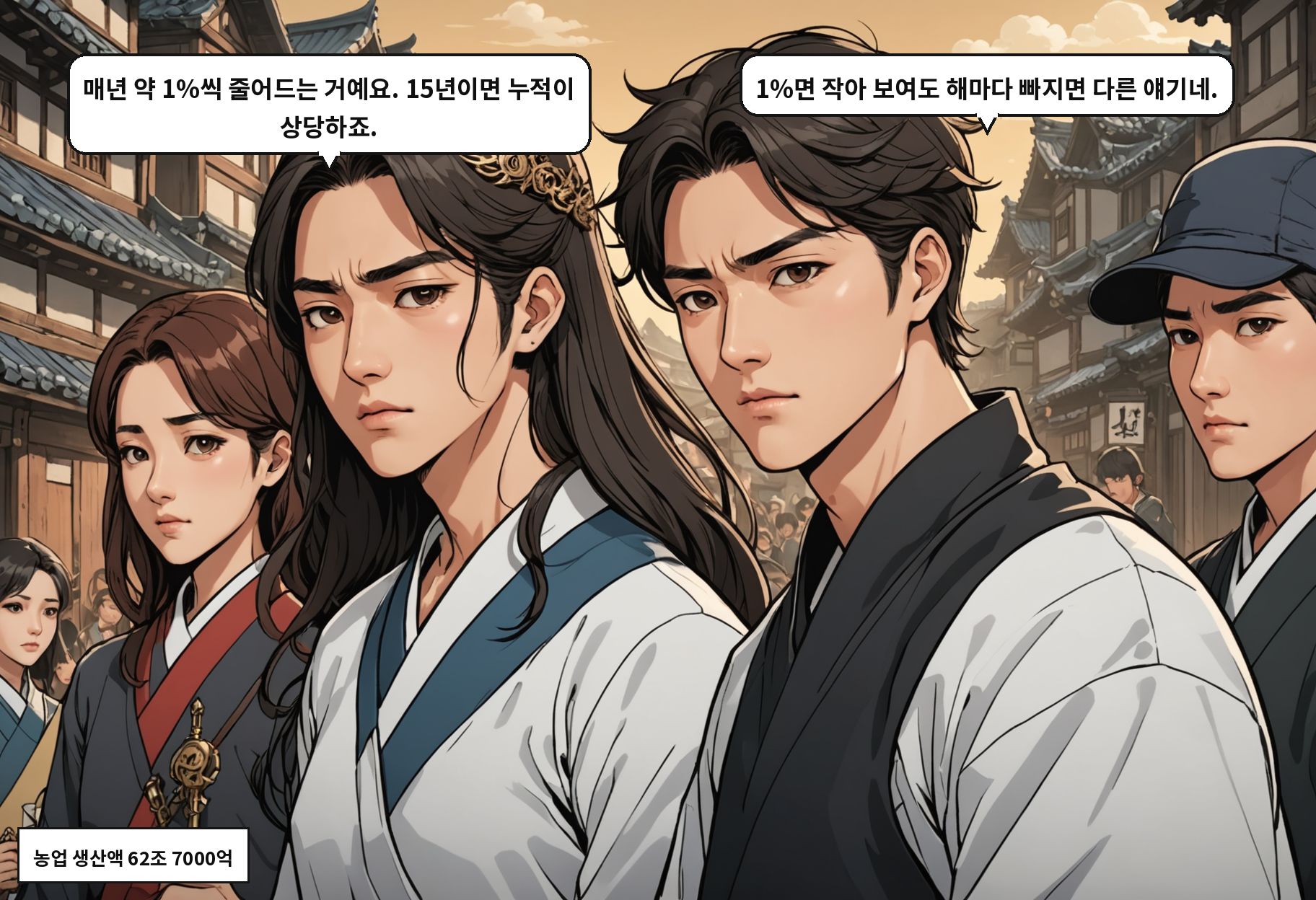 A: 매년 약 1%씩 줄어드는 거예요. 15년이면 누적이 상당하죠. B: 1%면 작아 보여도 해마다 빠지면 다른 얘기네.