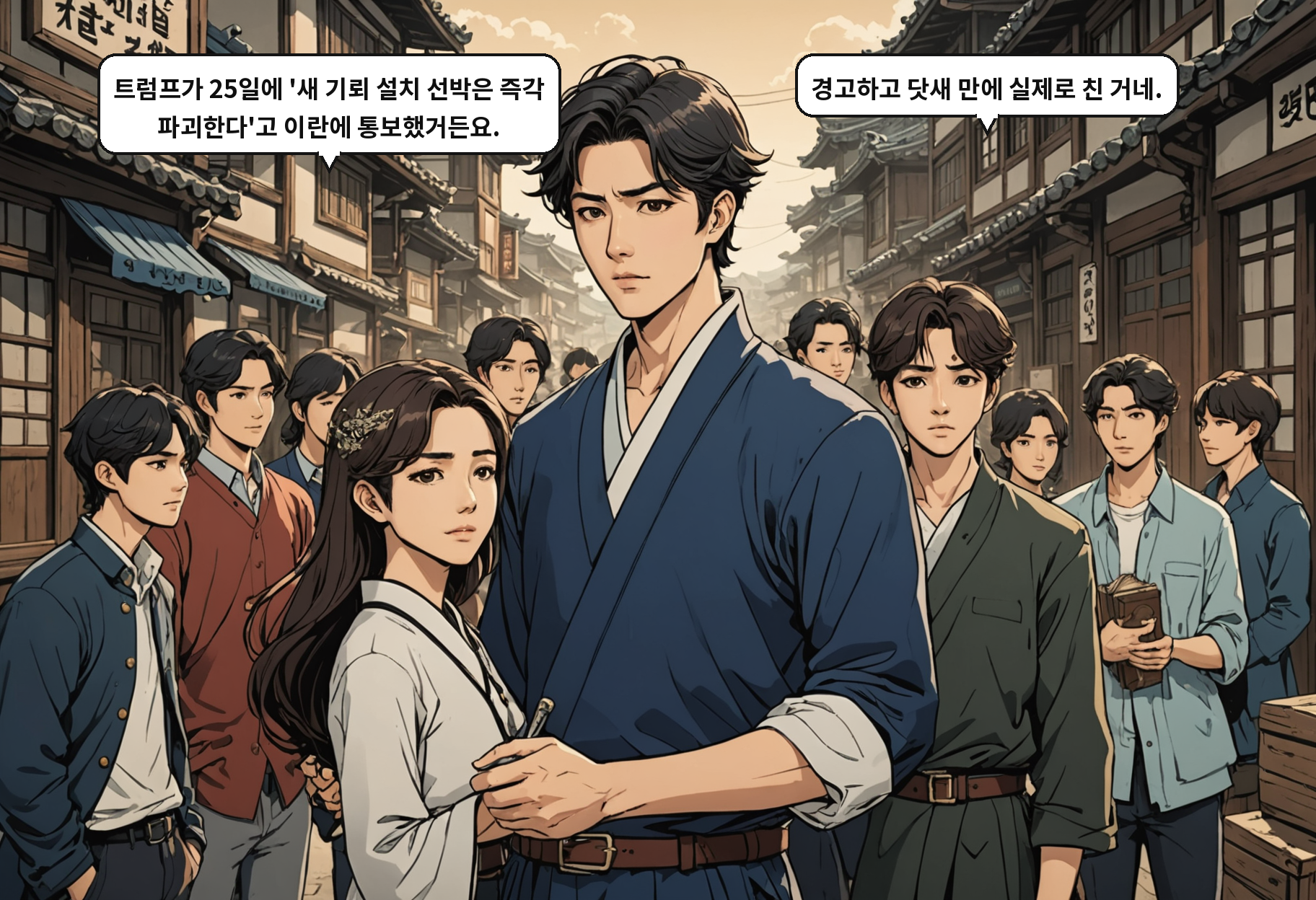 B: 트럼프가 25일에 '새 기뢰 설치 선박은 즉각 파괴한다'고 이란에 통보했거든요. A: 경고하고 닷새 만에 실제로 친 거네.