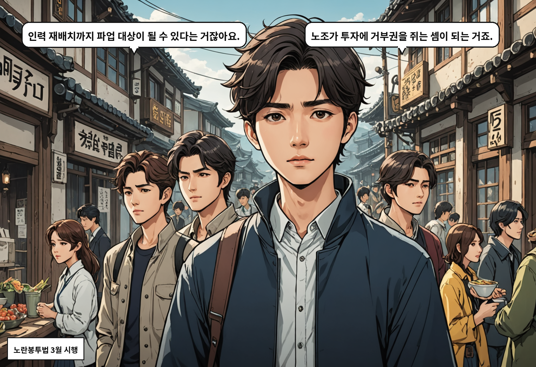 A: 인력 재배치까지 파업 대상이 될 수 있다는 거잖아요. B: 노조가 투자에 거부권을 쥐는 셈이 되는 거죠.