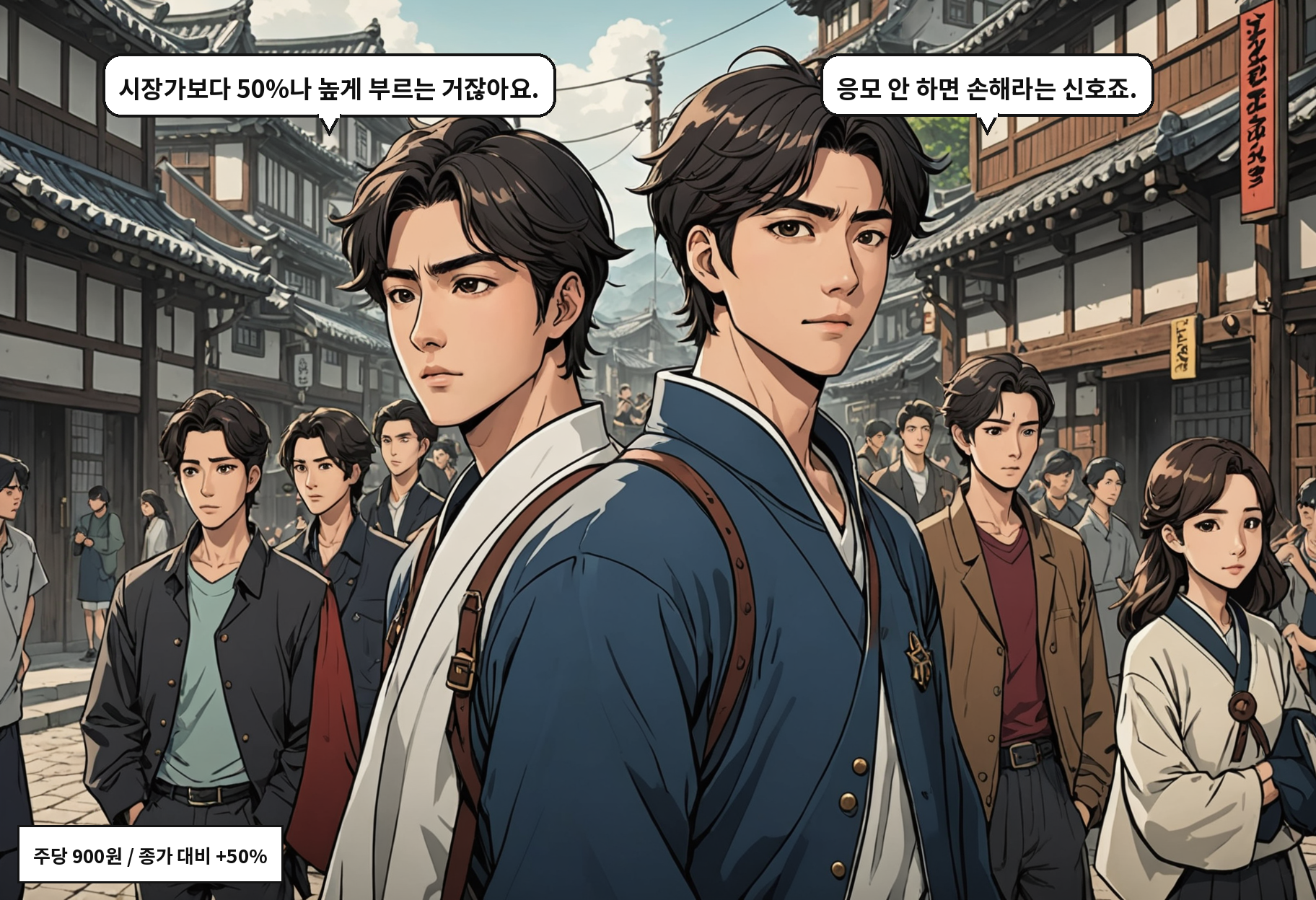 B: 시장가보다 50%나 높게 부르는 거잖아요. A: 응모 안 하면 손해라는 신호죠.