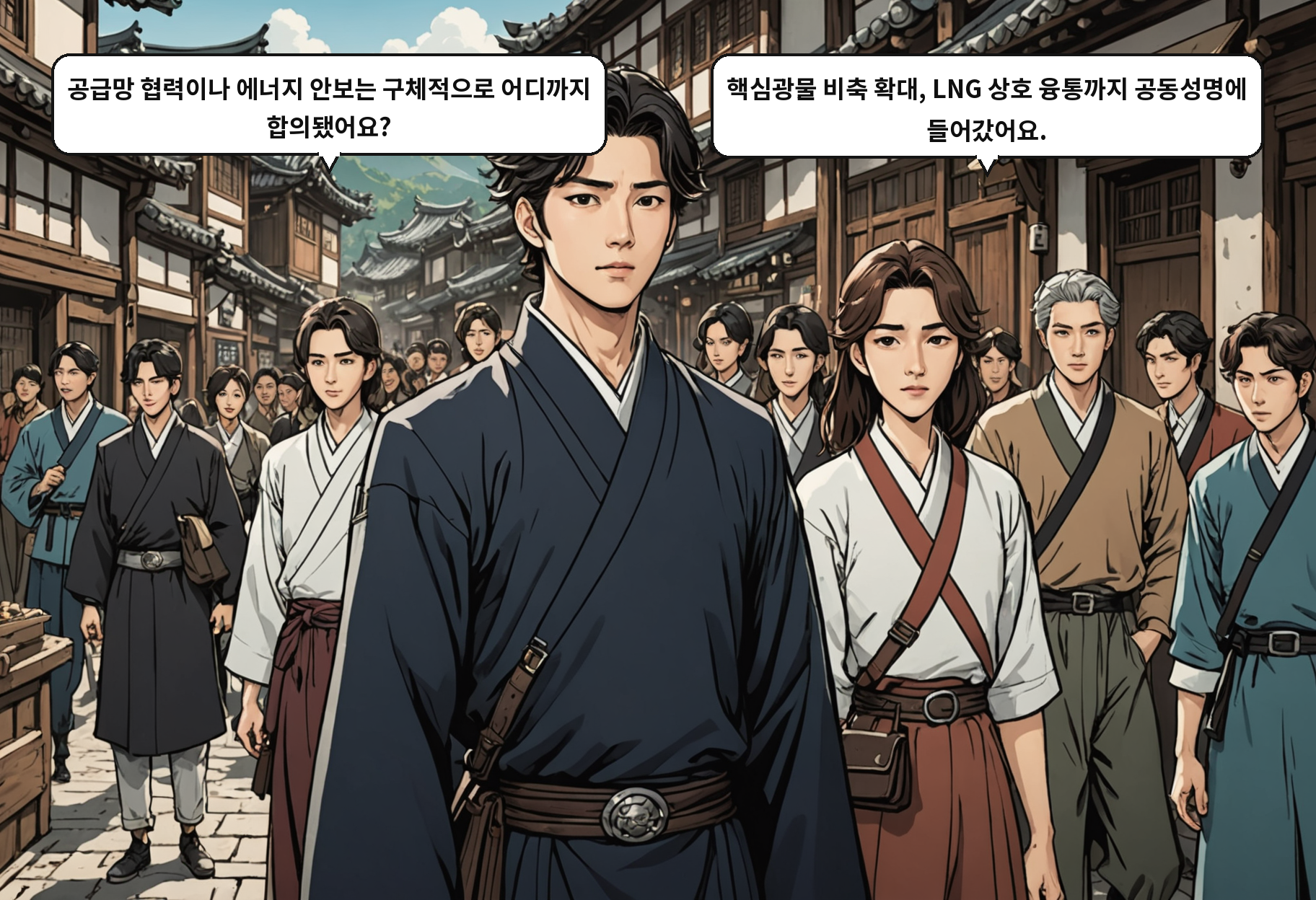 A: 공급망 협력이나 에너지 안보는 구체적으로 어디까지 합의됐어요? B: 핵심광물 비축 확대, LNG 상호 융통까지 공동성명에 들어갔어요.
