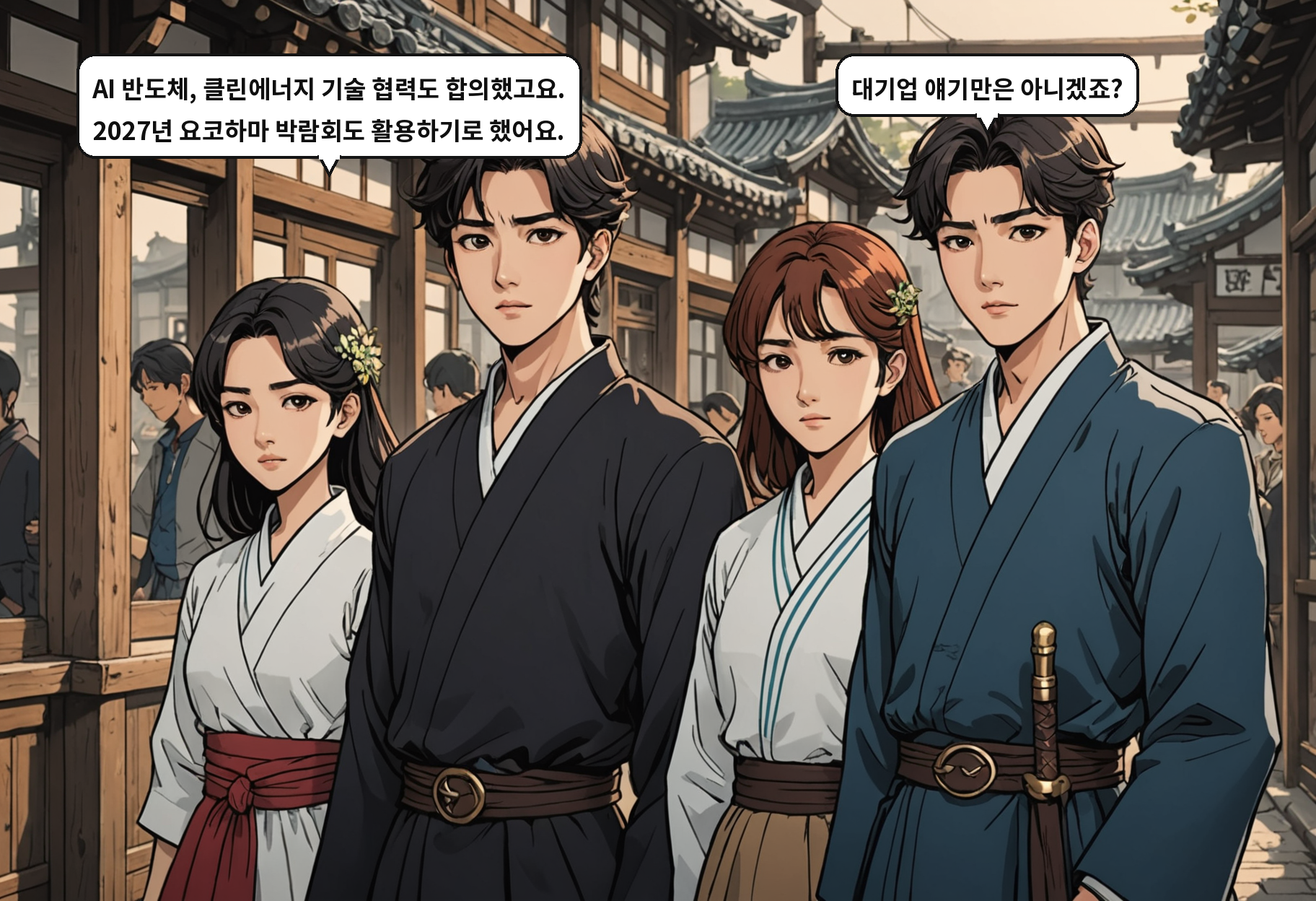 B: AI 반도체, 클린에너지 기술 협력도 합의했고요. 2027년 요코하마 박람회도 활용하기로 했어요. A: 대기업 얘기만은 아니겠죠?