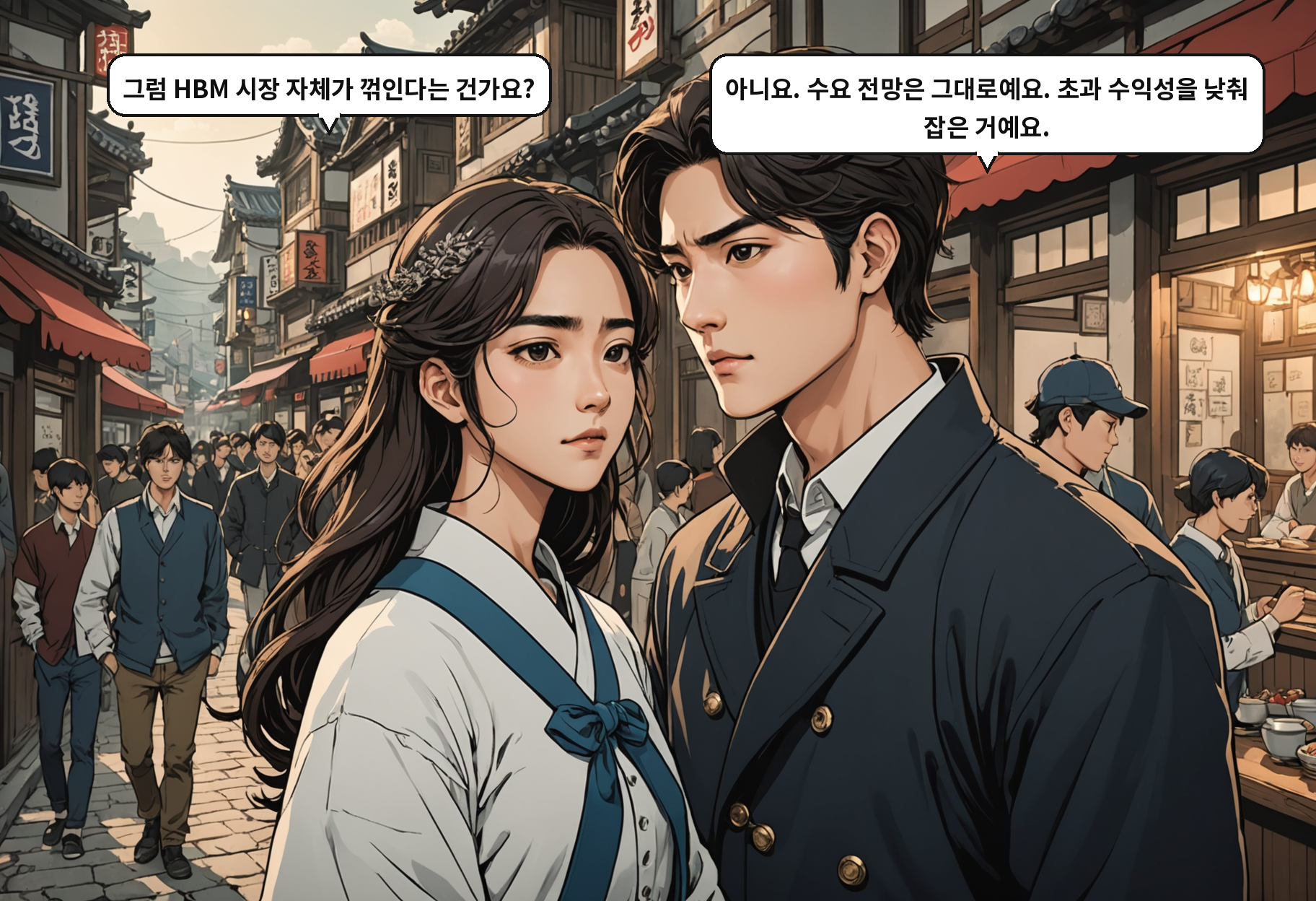 B: 그럼 HBM 시장 자체가 꺾인다는 건가요? A: 아니요. 수요 전망은 그대로예요. 초과 수익성을 낮춰 잡은 거예요.
