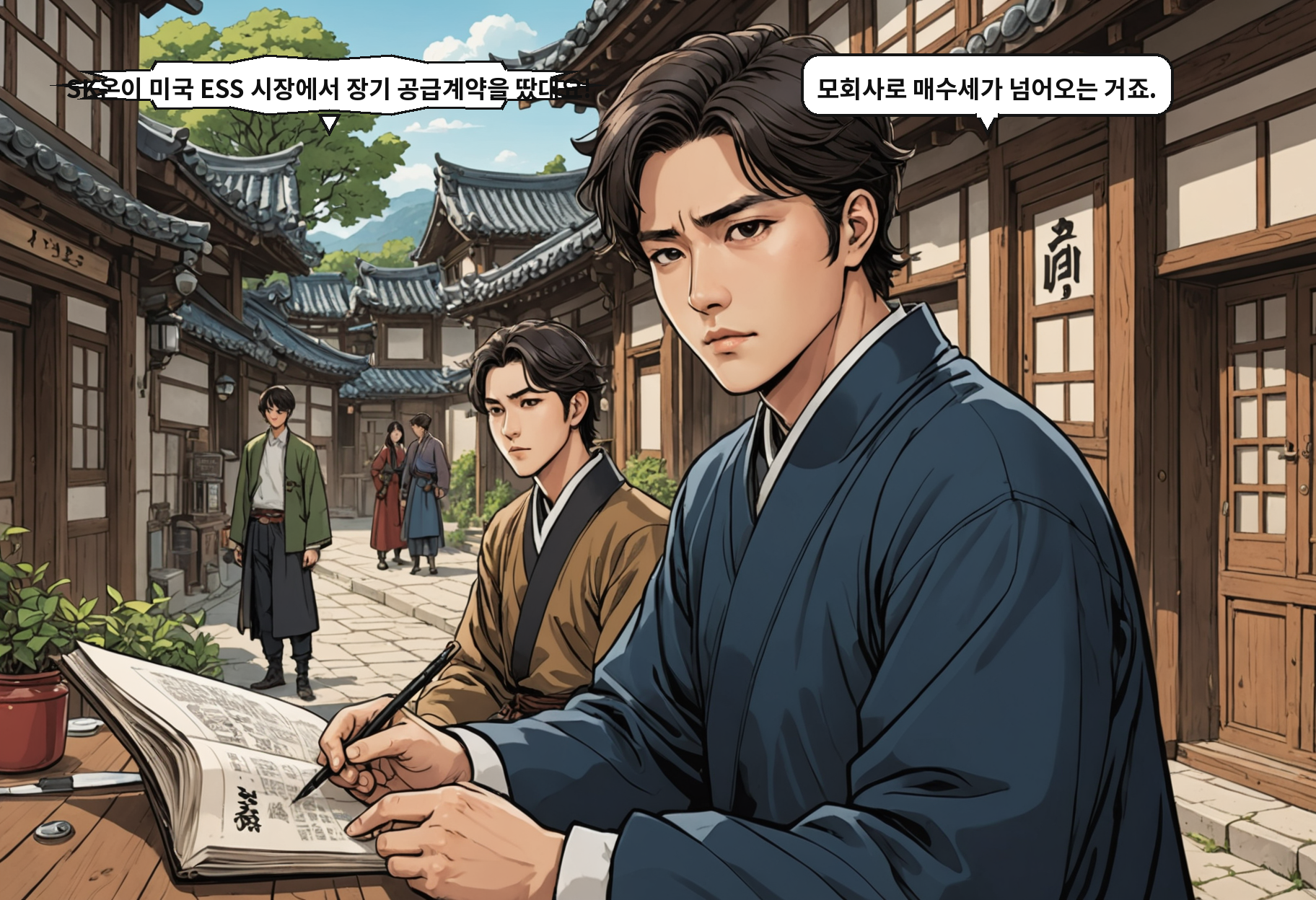 B: SK온이 미국 ESS 시장에서 장기 공급계약을 땄대요! A: 모회사로 매수세가 넘어오는 거죠.