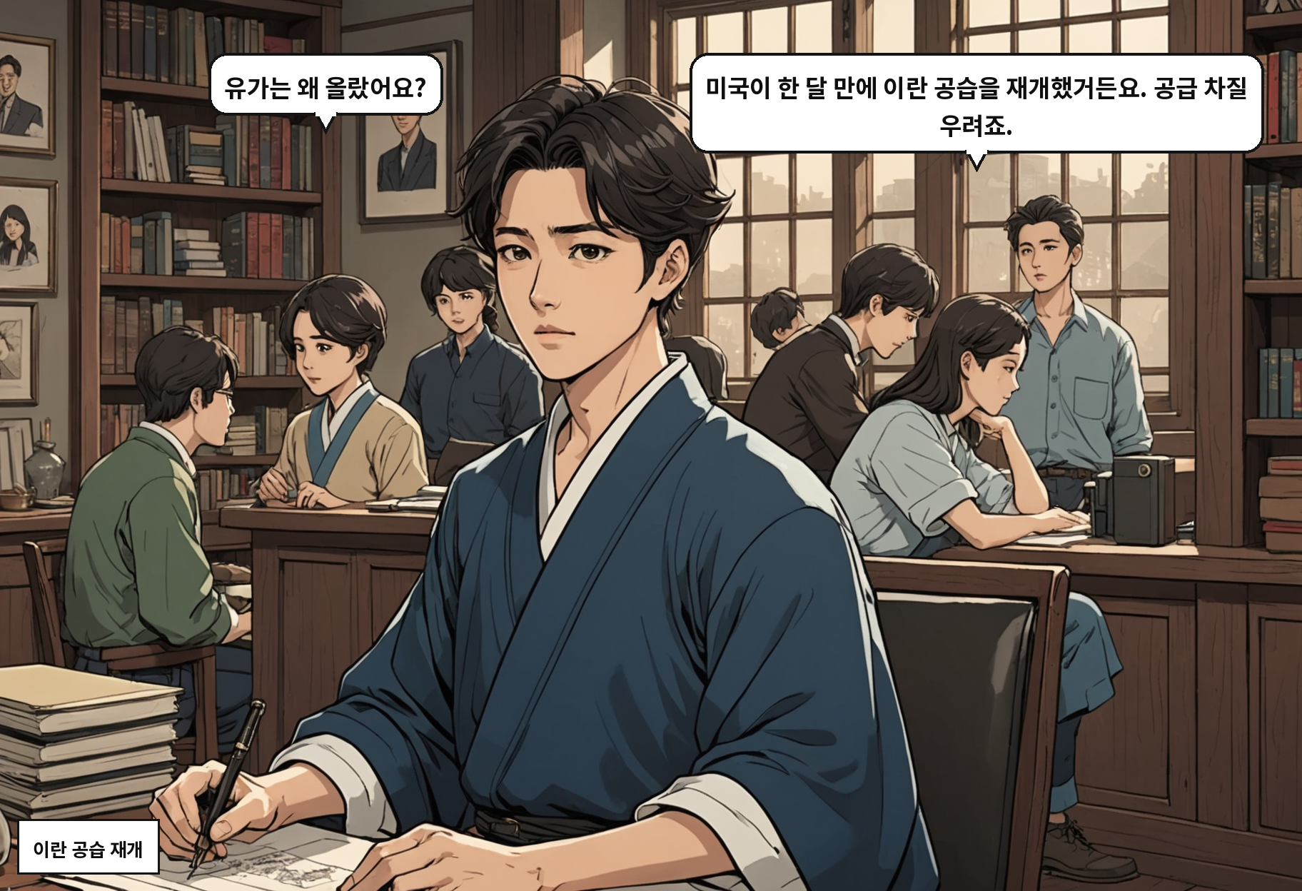 B: 유가는 왜 올랐어요? A: 미국이 한 달 만에 이란 공습을 재개했거든요. 공급 차질 우려죠.
