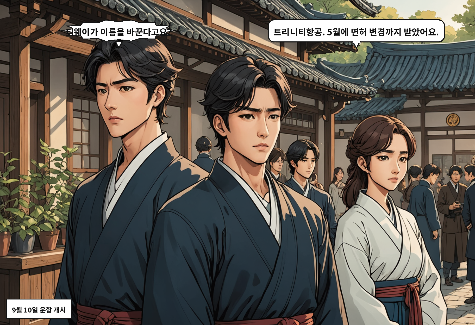 A: 티웨이가 이름을 바꾼다고요? B: 트리니티항공. 5월에 면허 변경까지 받았어요.