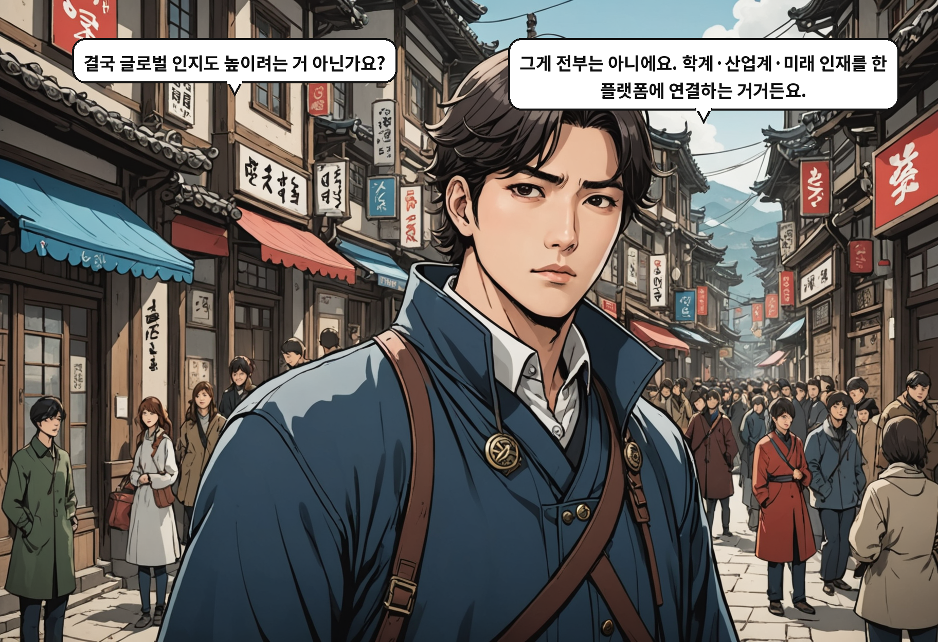 B: 결국 글로벌 인지도 높이려는 거 아닌가요? A: 그게 전부는 아니에요. 학계·산업계·미래 인재를 한 플랫폼에 연결하는 거거든요.