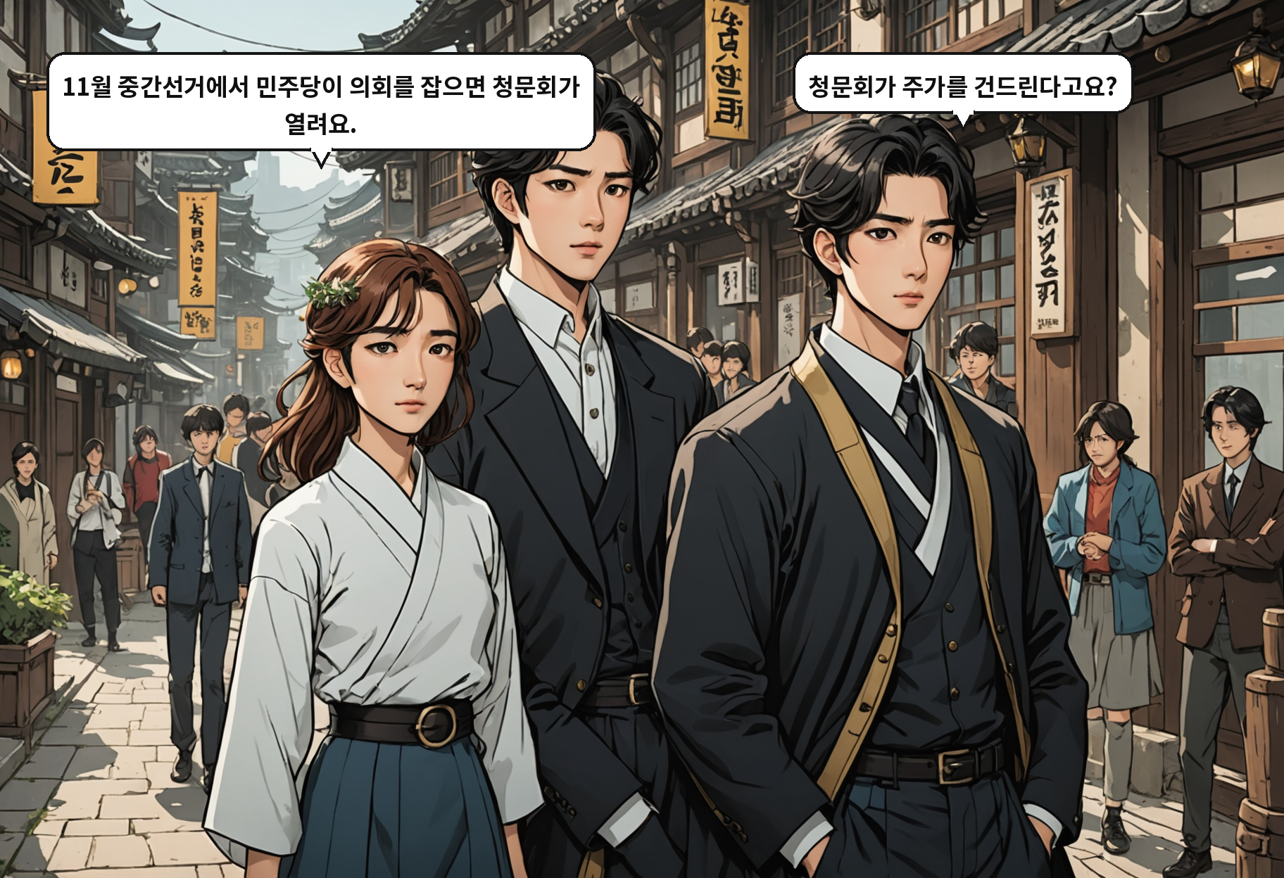 A: 11월 중간선거에서 민주당이 의회를 잡으면 청문회가 열려요. B: 청문회가 주가를 건드린다고요?