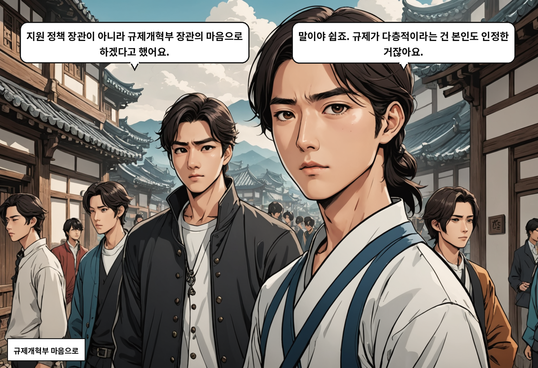 B: 지원 정책 장관이 아니라 규제개혁부 장관의 마음으로 하겠다고 했어요. A: 말이야 쉽죠. 규제가 다층적이라는 건 본인도 인정한 거잖아요.