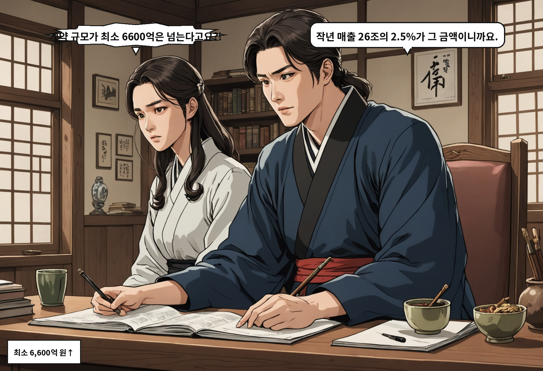 A: 계약 규모가 최소 6600억은 넘는다고요?! B: 작년 매출 26조의 2.5%가 그 금액이니까요.