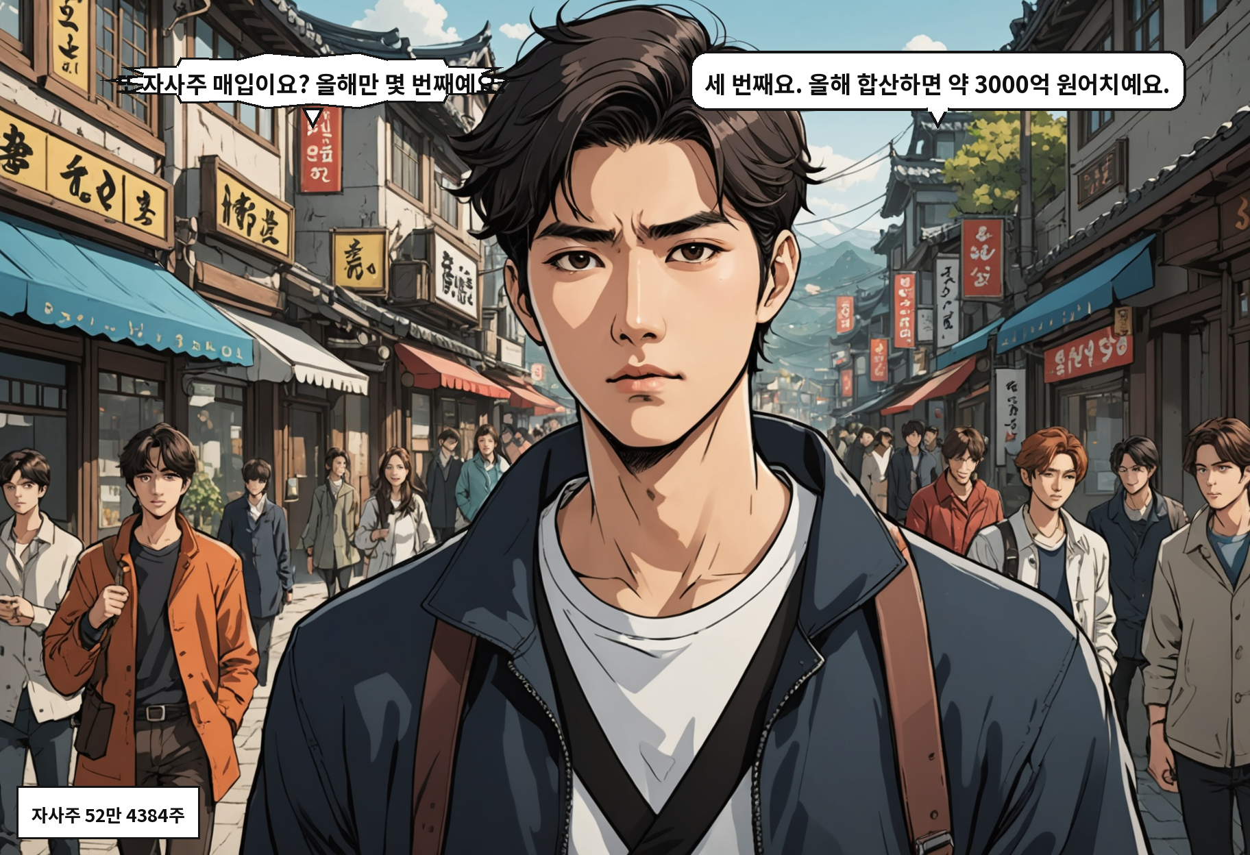 B: 또 자사주 매입이요? 올해만 몇 번째예요? A: 세 번째요. 올해 합산하면 약 3000억 원어치예요.
