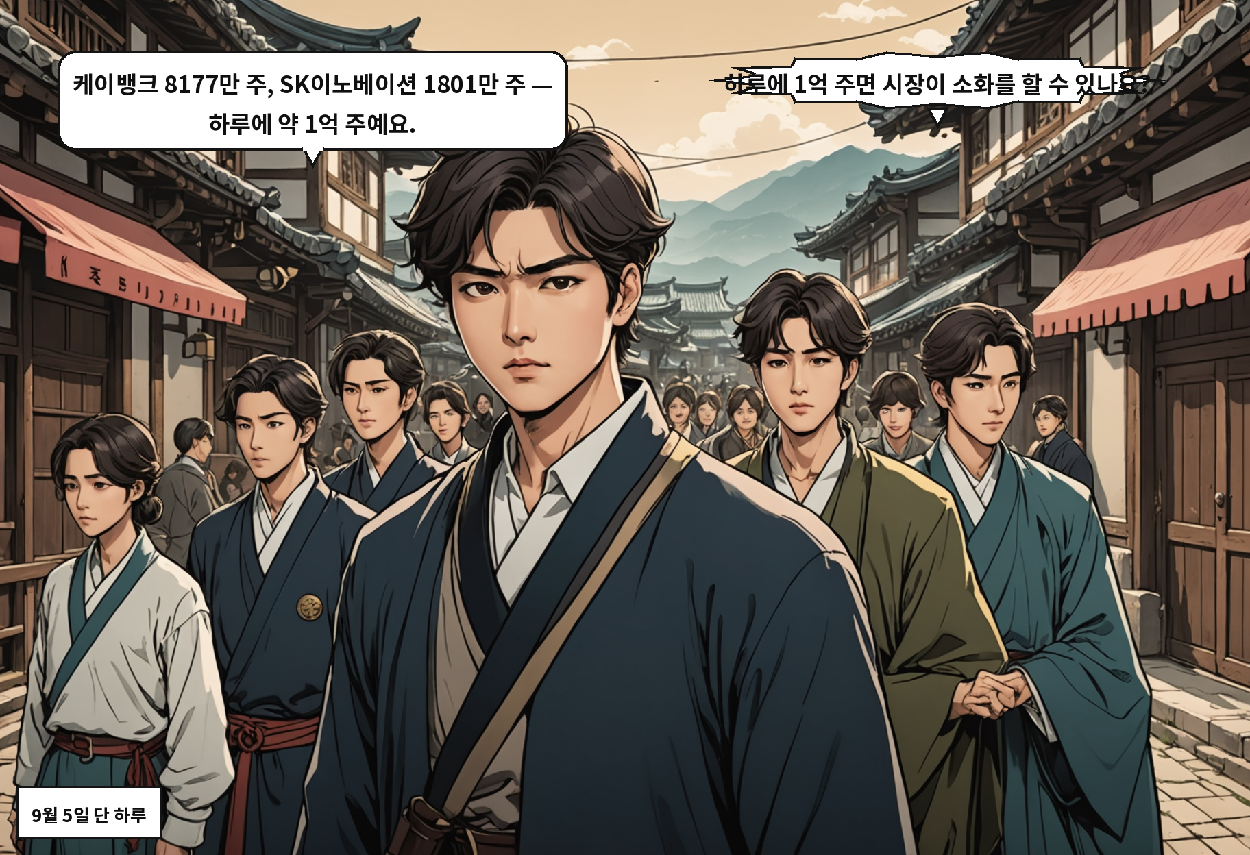 A: 케이뱅크 8177만 주, SK이노베이션 1801만 주 — 하루에 약 1억 주예요. B: 하루에 1억 주면 시장이 소화를 할 수 있나요?