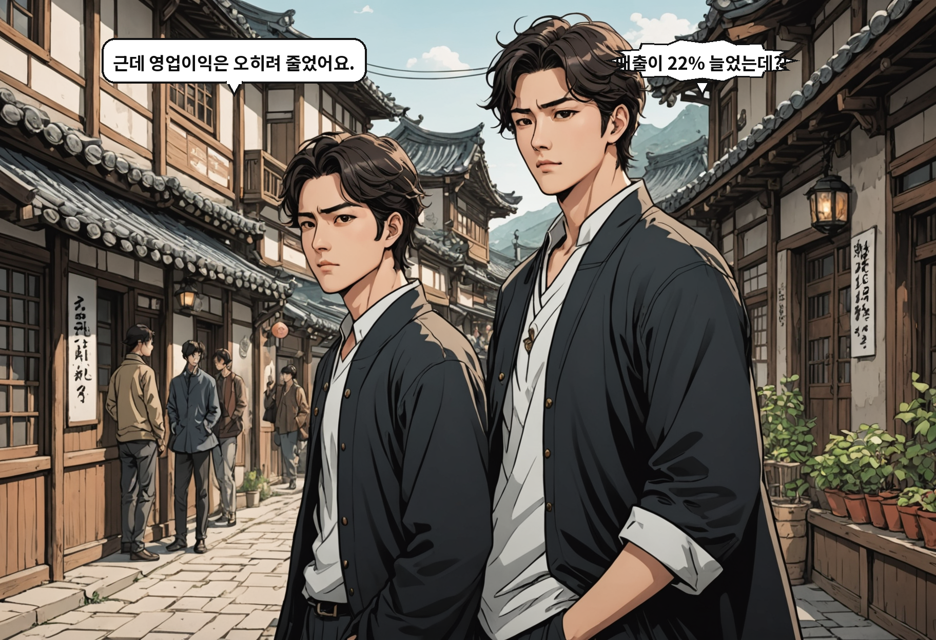 A: 근데 영업이익은 오히려 줄었어요. B: 매출이 22% 늘었는데?!