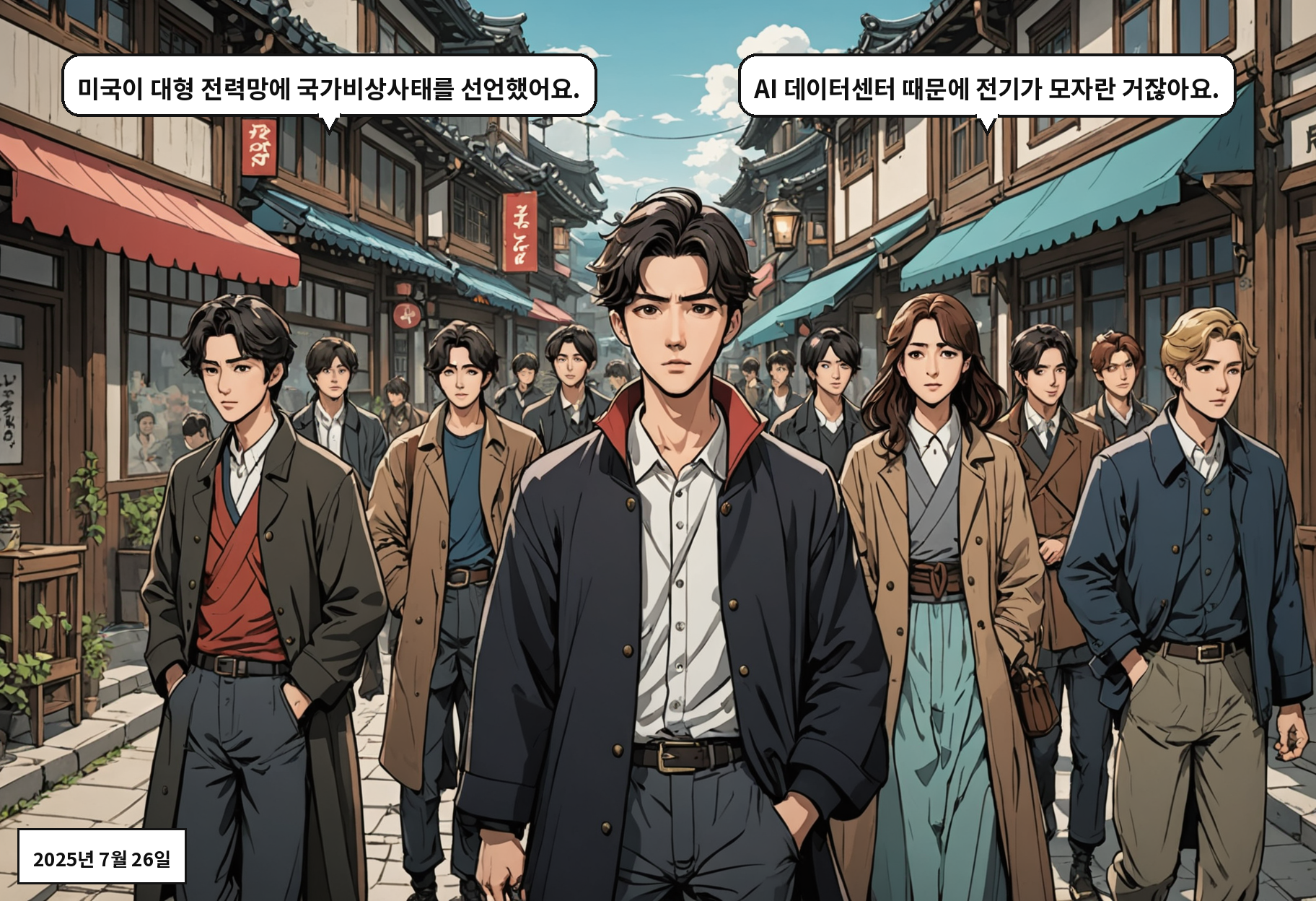 A: 미국이 대형 전력망에 국가비상사태를 선언했어요. B: AI 데이터센터 때문에 전기가 모자란 거잖아요.