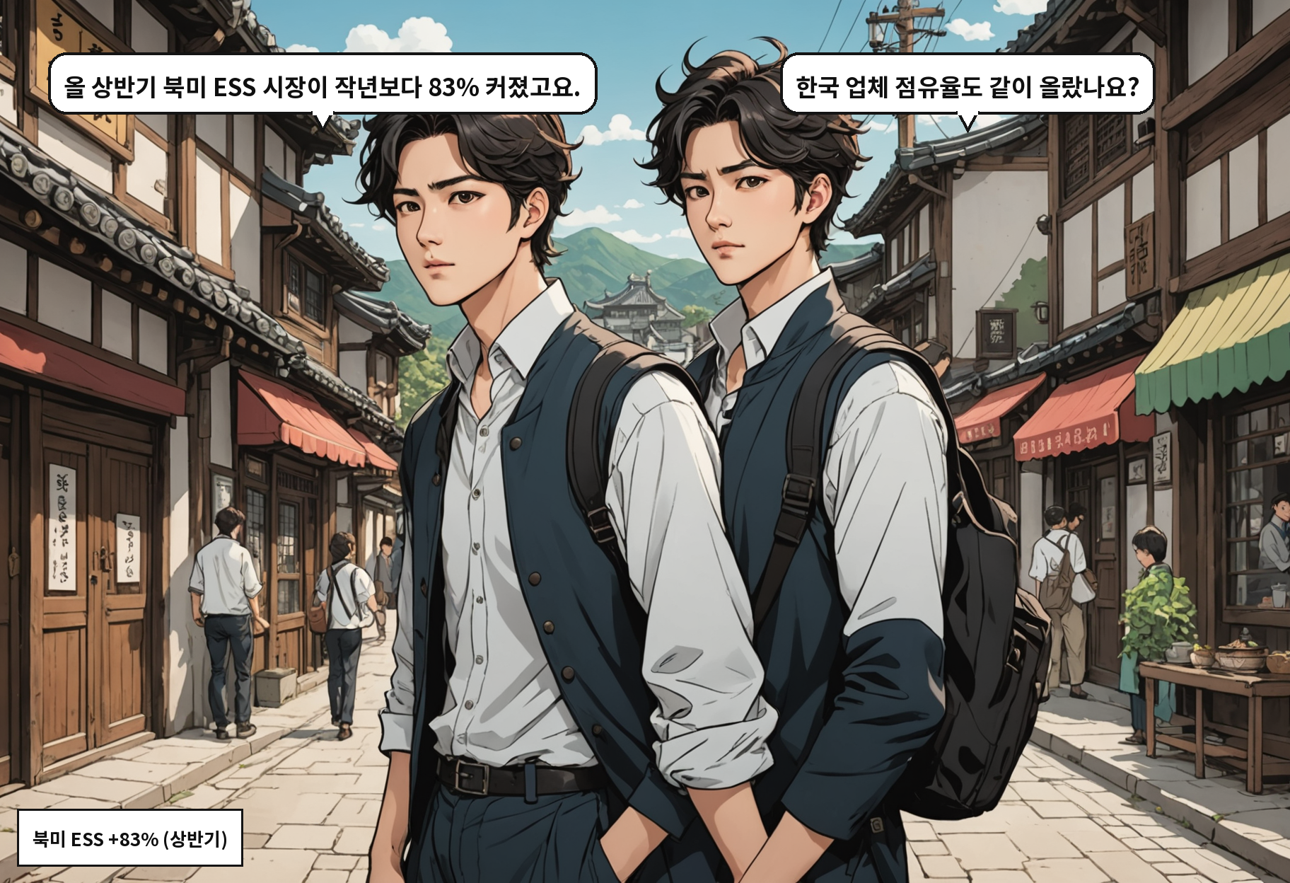 A: 올 상반기 북미 ESS 시장이 작년보다 83% 커졌고요. B: 한국 업체 점유율도 같이 올랐나요?