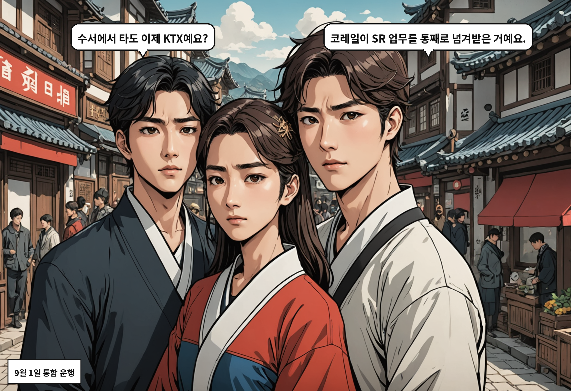 A: 수서에서 타도 이제 KTX예요? B: 코레일이 SR 업무를 통째로 넘겨받은 거예요.