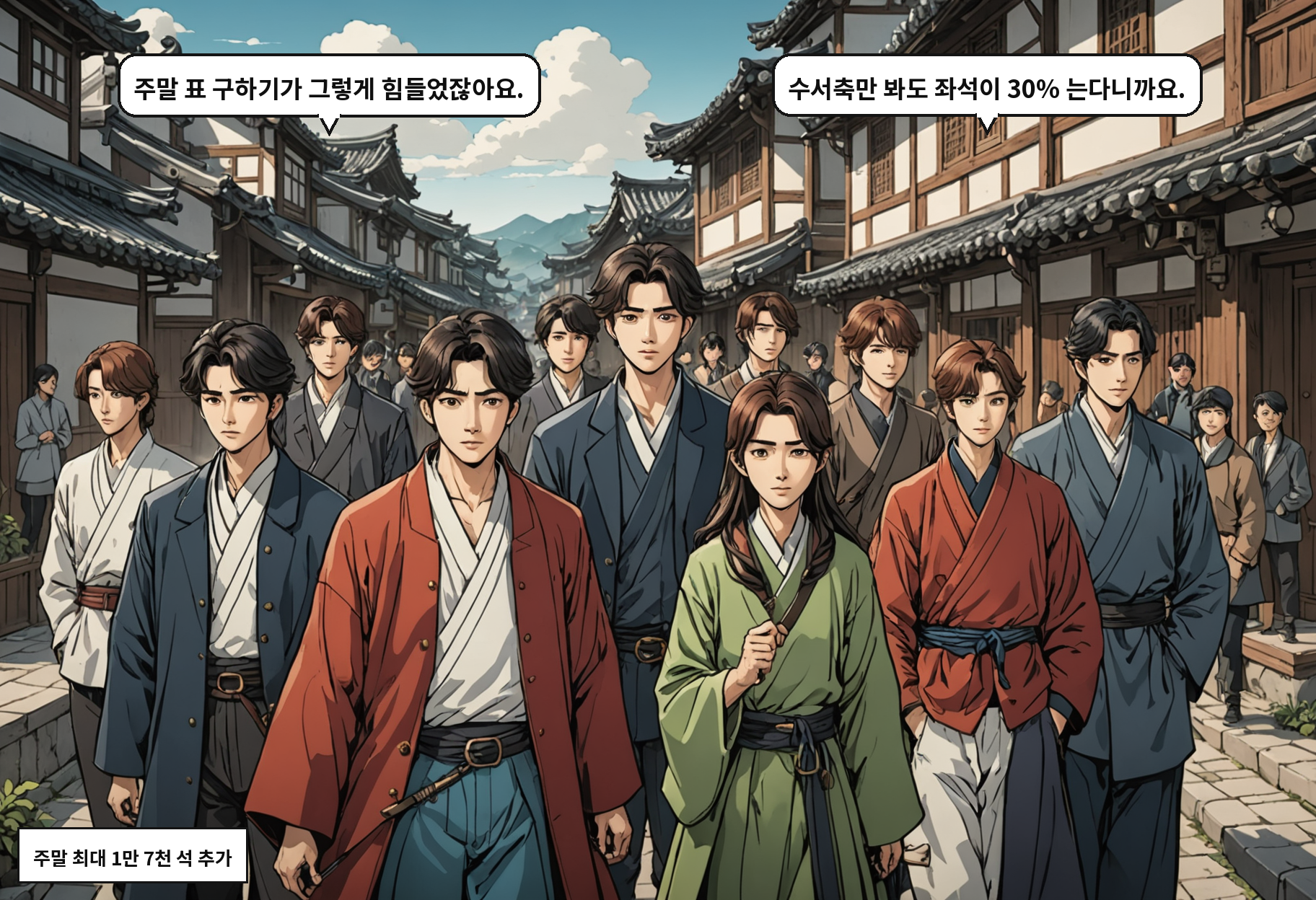 B: 주말 표 구하기가 그렇게 힘들었잖아요. A: 수서축만 봐도 좌석이 30% 는다니까요.