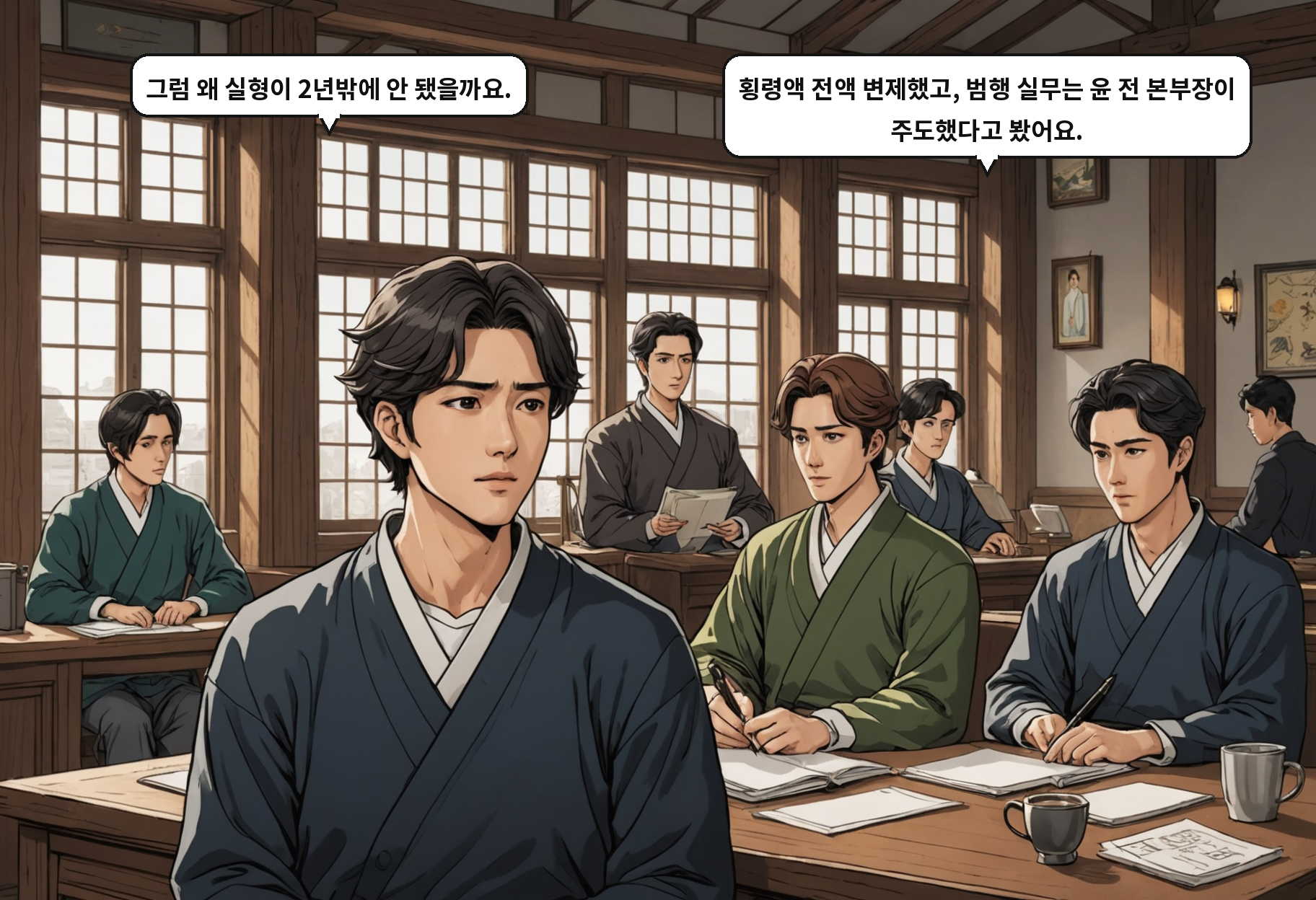A: 그럼 왜 실형이 2년밖에 안 됐을까요. B: 횡령액 전액 변제했고, 범행 실무는 윤 전 본부장이 주도했다고 봤어요.