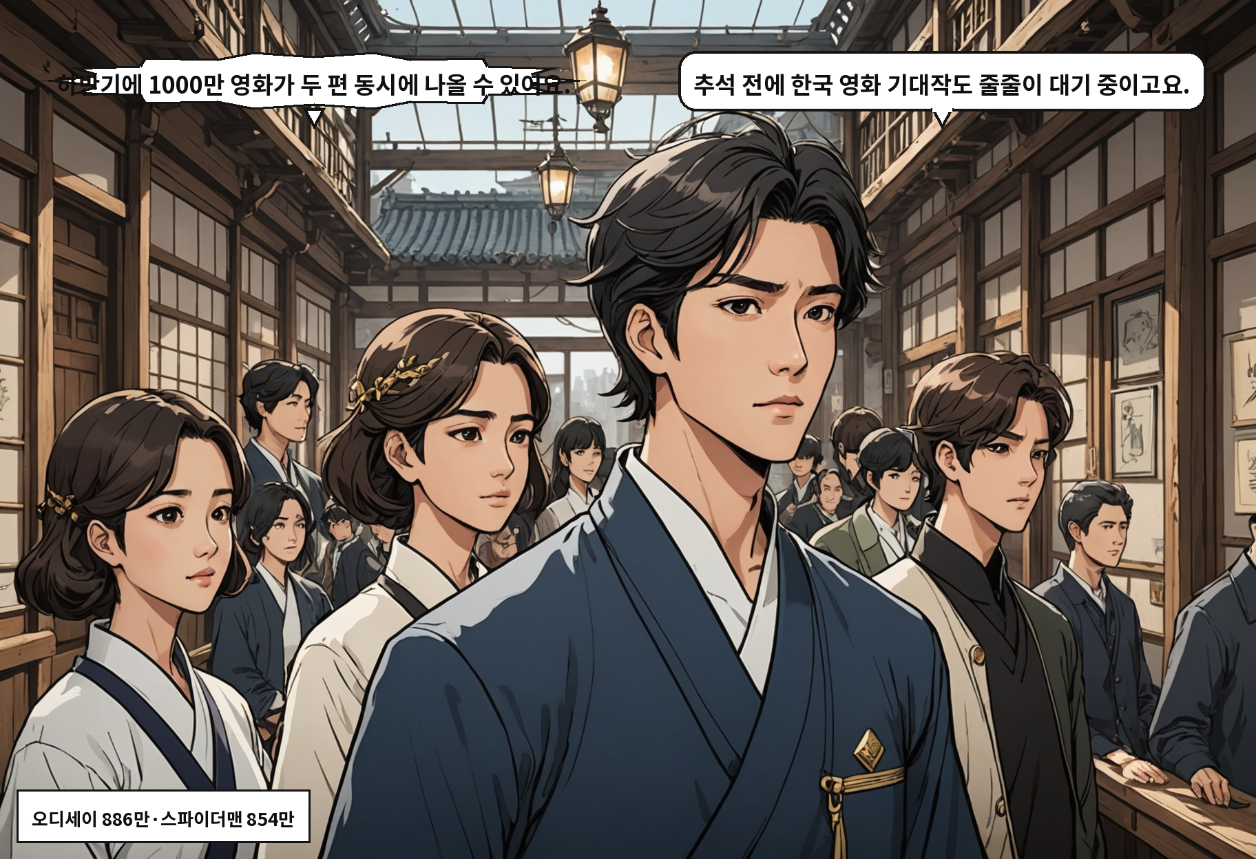 A: 하반기에 1000만 영화가 두 편 동시에 나올 수 있어요. B: 추석 전에 한국 영화 기대작도 줄줄이 대기 중이고요.
