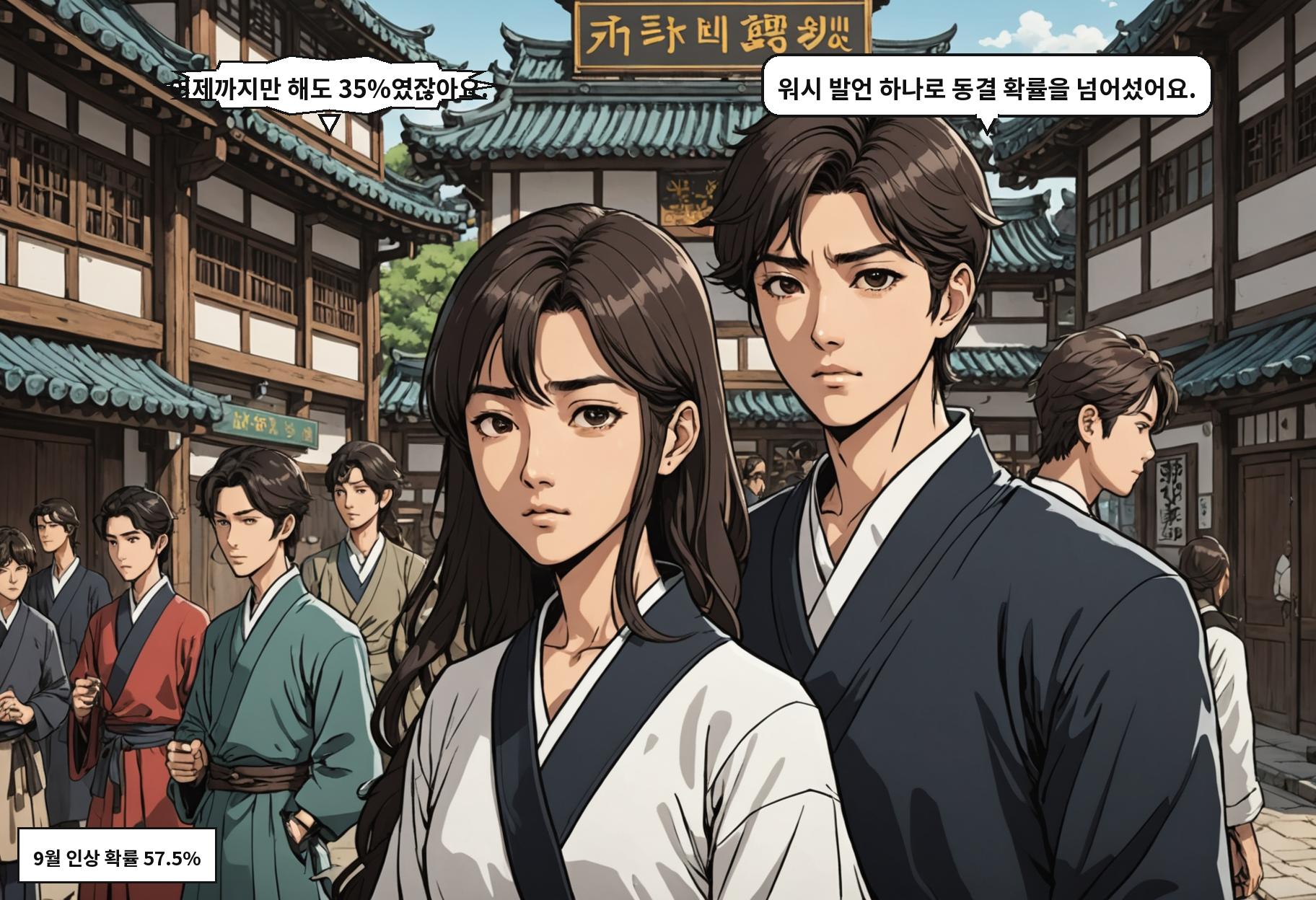 B: 어제까지만 해도 35%였잖아요. A: 워시 발언 하나로 동결 확률을 넘어섰어요.