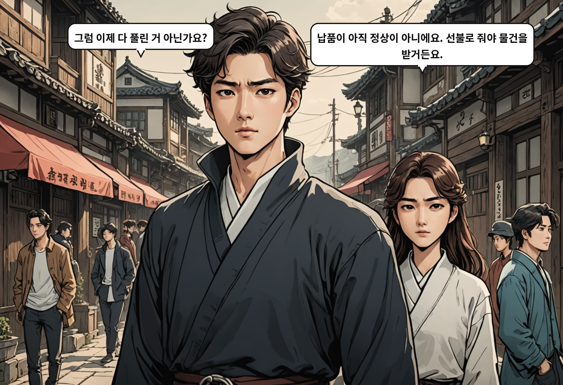 A: 그럼 이제 다 풀린 거 아닌가요? B: 납품이 아직 정상이 아니에요. 선불로 줘야 물건을 받거든요.