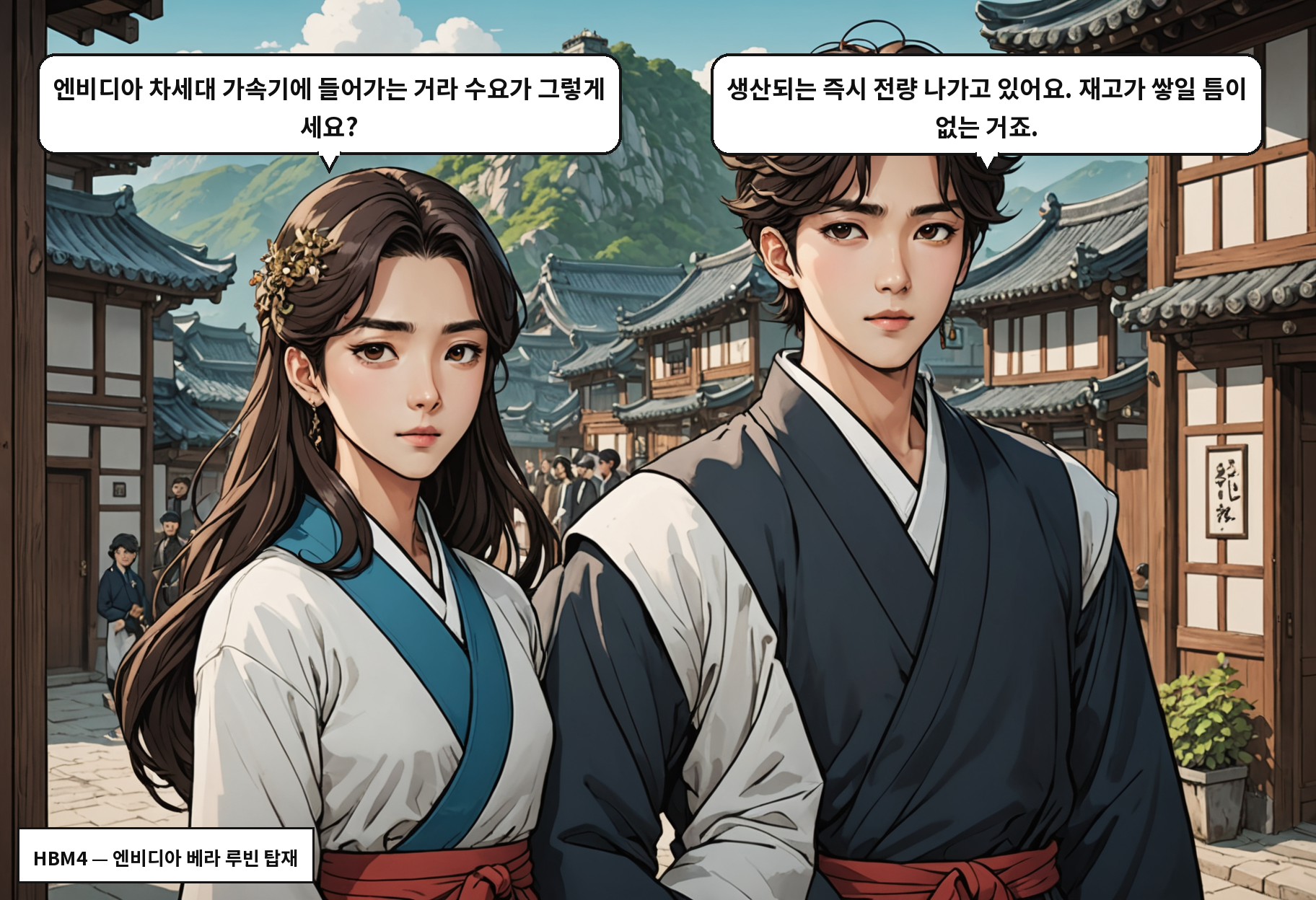 A: 엔비디아 차세대 가속기에 들어가는 거라 수요가 그렇게 세요? B: 생산되는 즉시 전량 나가고 있어요. 재고가 쌓일 틈이 없는 거죠.