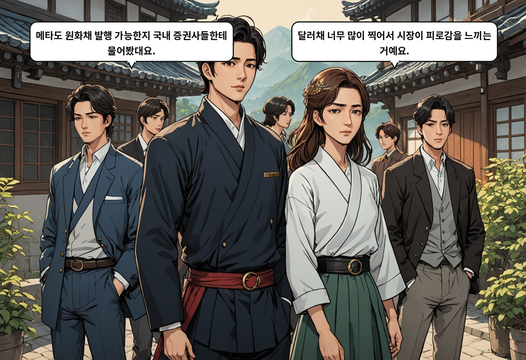 A: 메타도 원화채 발행 가능한지 국내 증권사들한테 물어봤대요. B: 달러채 너무 많이 찍어서 시장이 피로감을 느끼는 거예요.