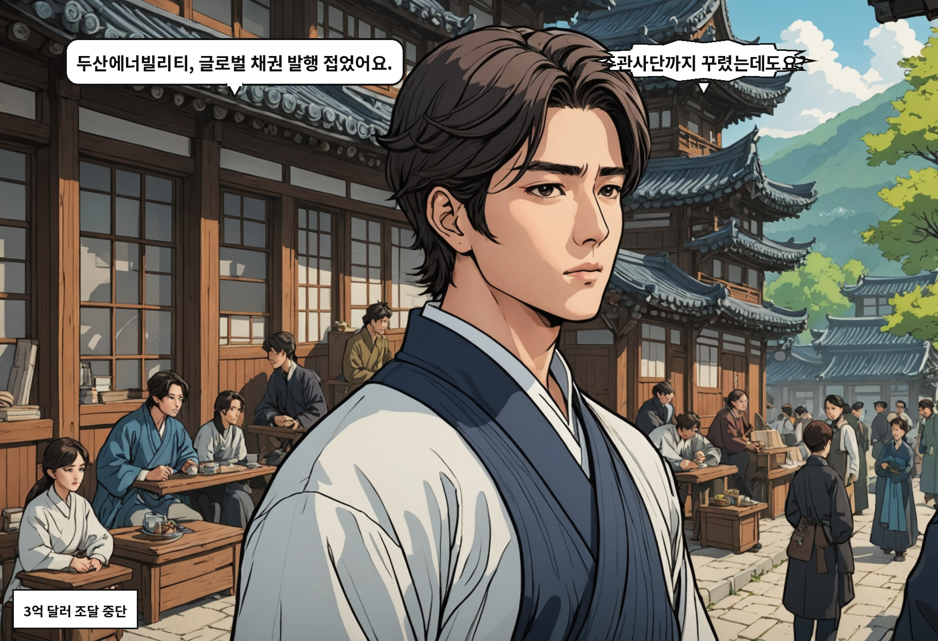 A: 두산에너빌리티, 글로벌 채권 발행 접었어요. B: 주관사단까지 꾸렸는데도요?