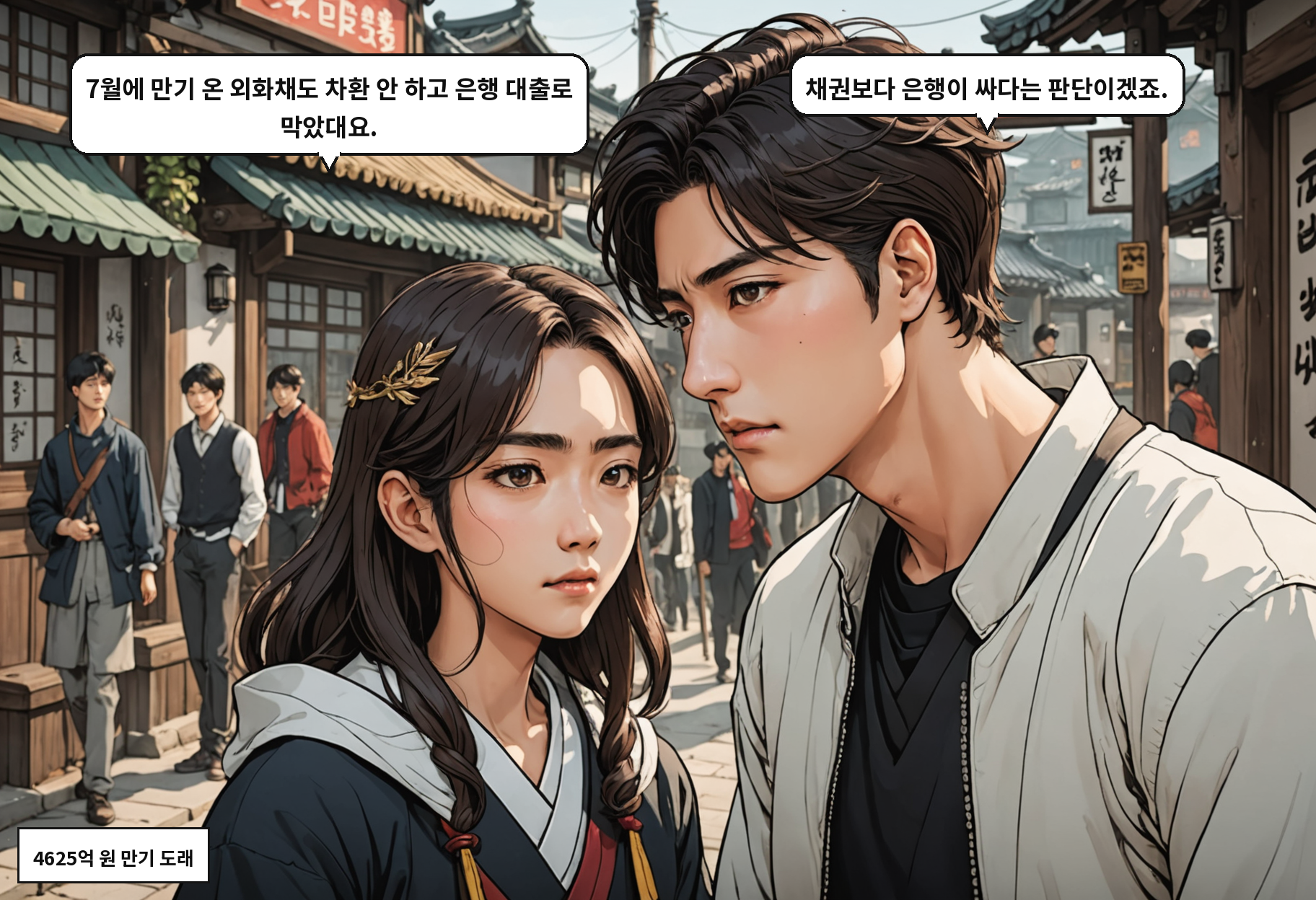 A: 7월에 만기 온 외화채도 차환 안 하고 은행 대출로 막았대요. B: 채권보다 은행이 싸다는 판단이겠죠.