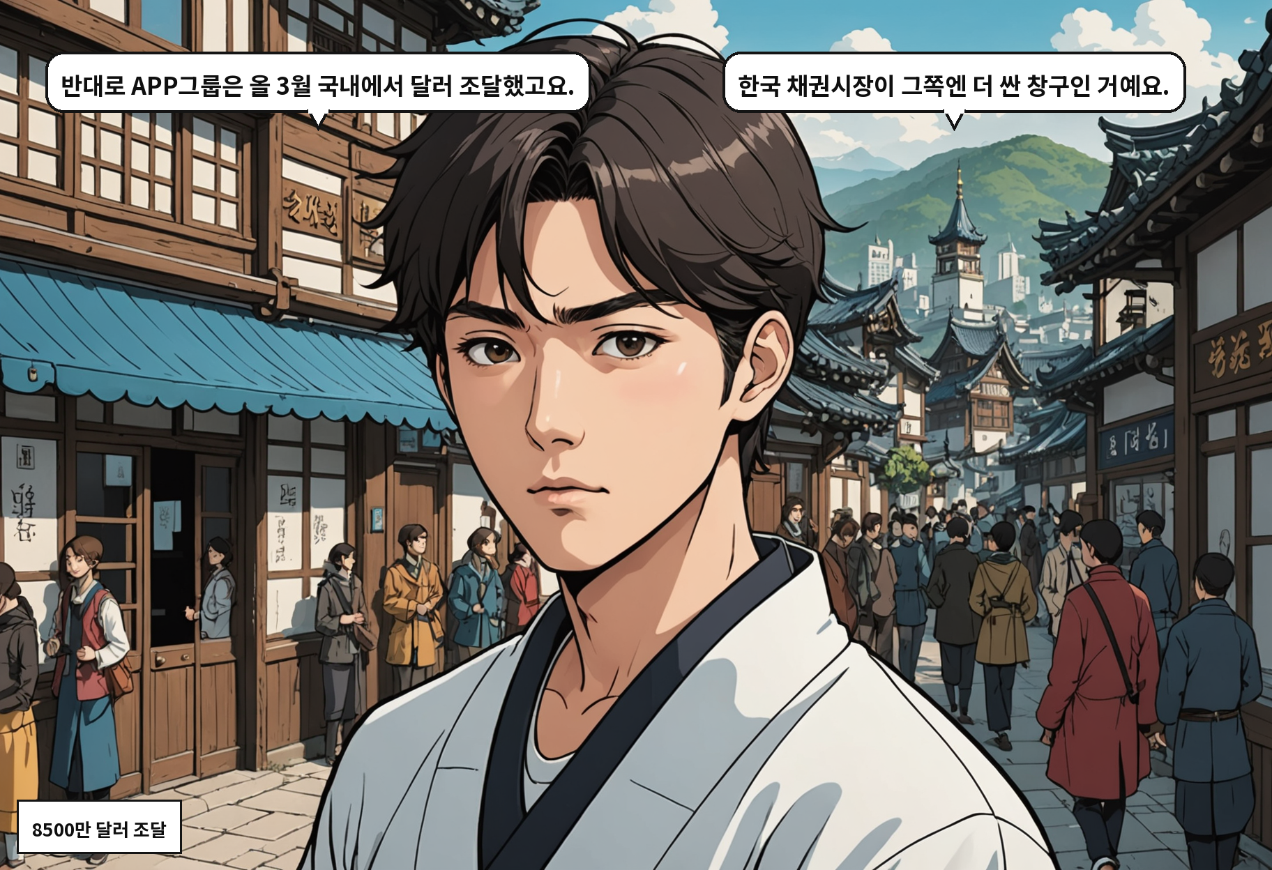 A: 반대로 APP그룹은 올 3월 국내에서 달러 조달했고요. B: 한국 채권시장이 그쪽엔 더 싼 창구인 거예요.