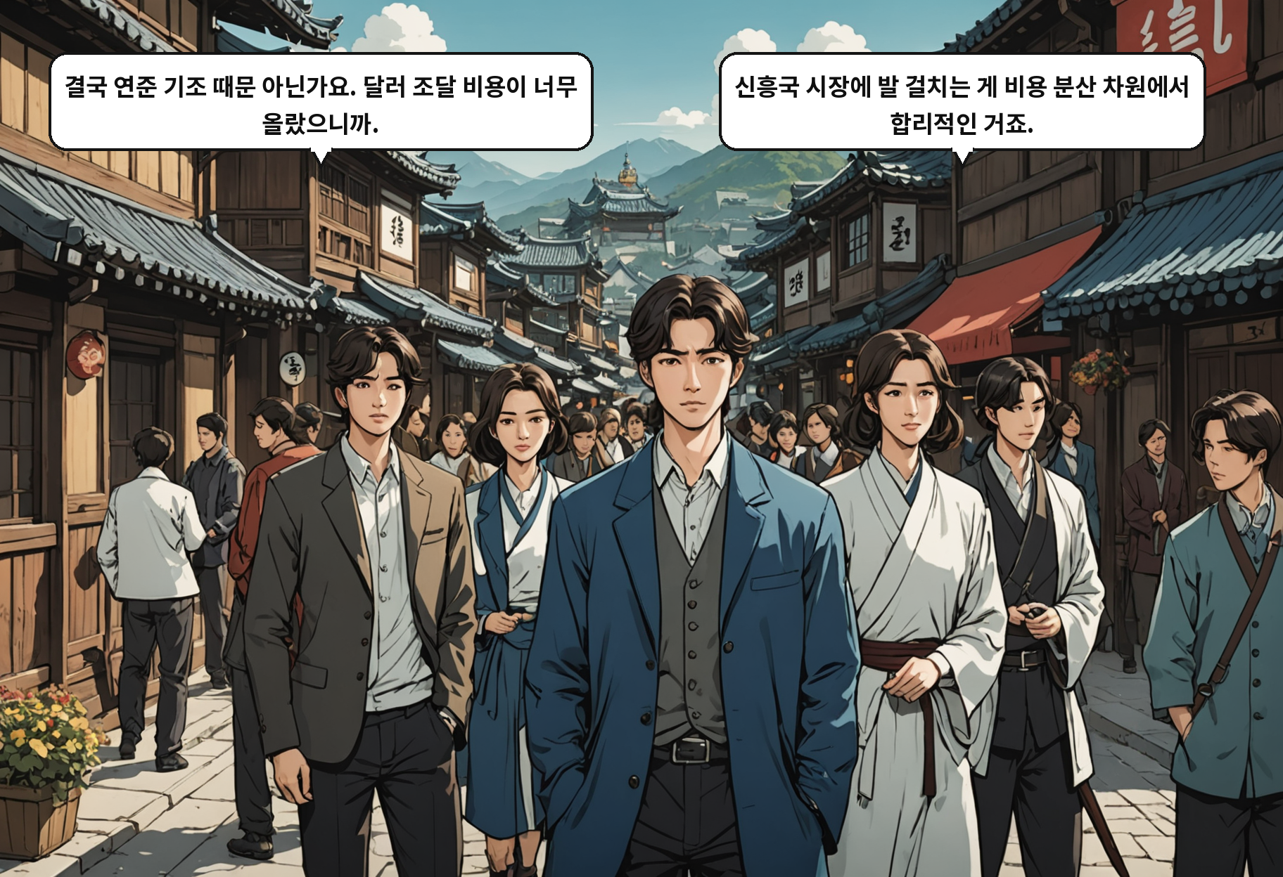 A: 결국 연준 기조 때문 아닌가요. 달러 조달 비용이 너무 올랐으니까. B: 신흥국 시장에 발 걸치는 게 비용 분산 차원에서 합리적인 거죠.