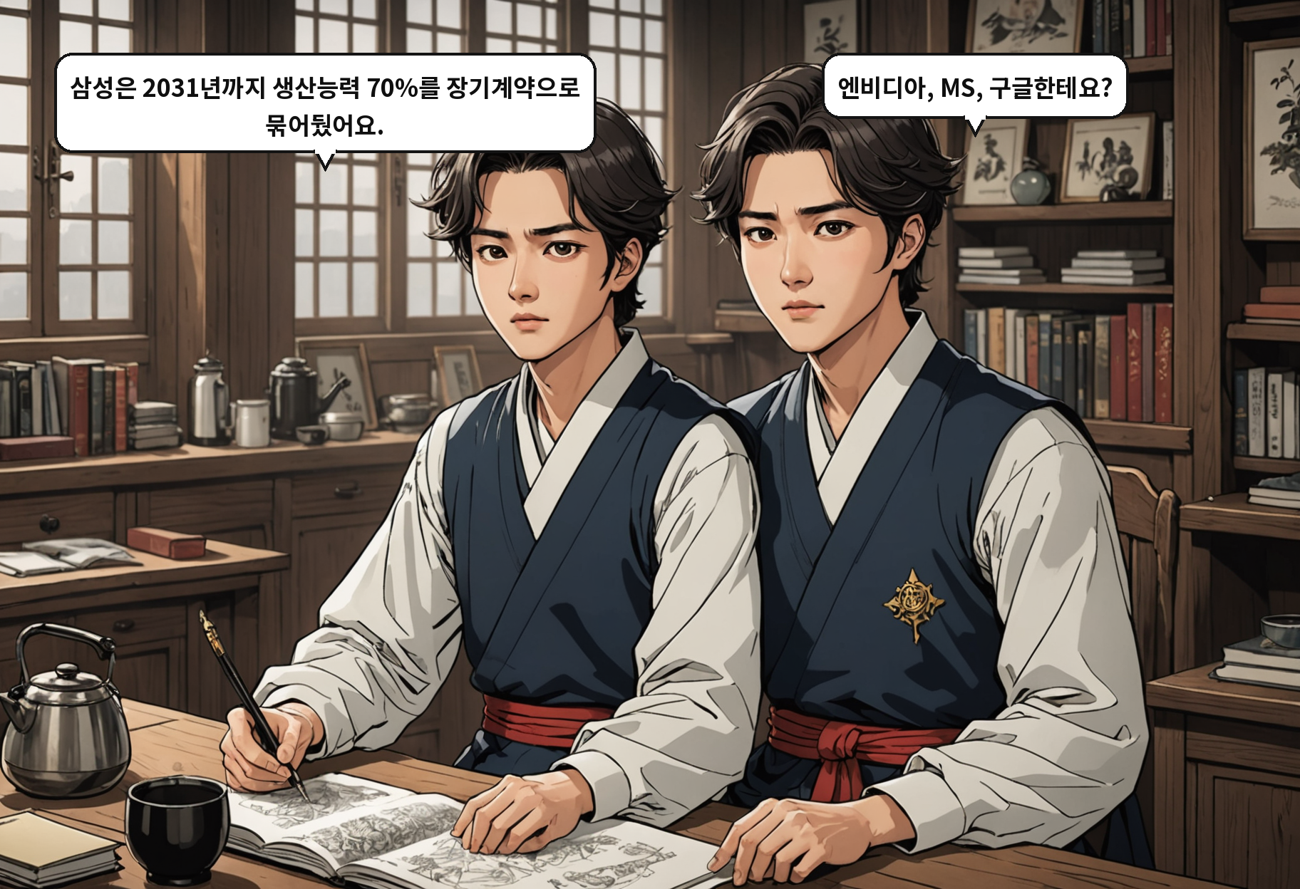 B: 삼성은 2031년까지 생산능력 70%를 장기계약으로 묶어뒀어요. A: 엔비디아, MS, 구글한테요?