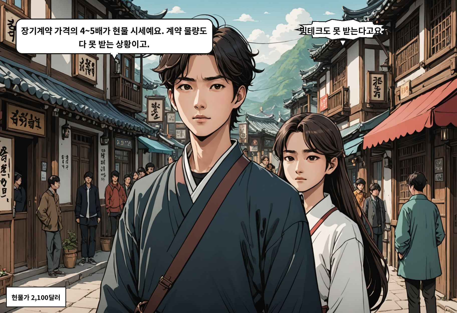 B: 장기계약 가격의 4~5배가 현물 시세예요. 계약 물량도 다 못 받는 상황이고. A: 빅테크도 못 받는다고요?