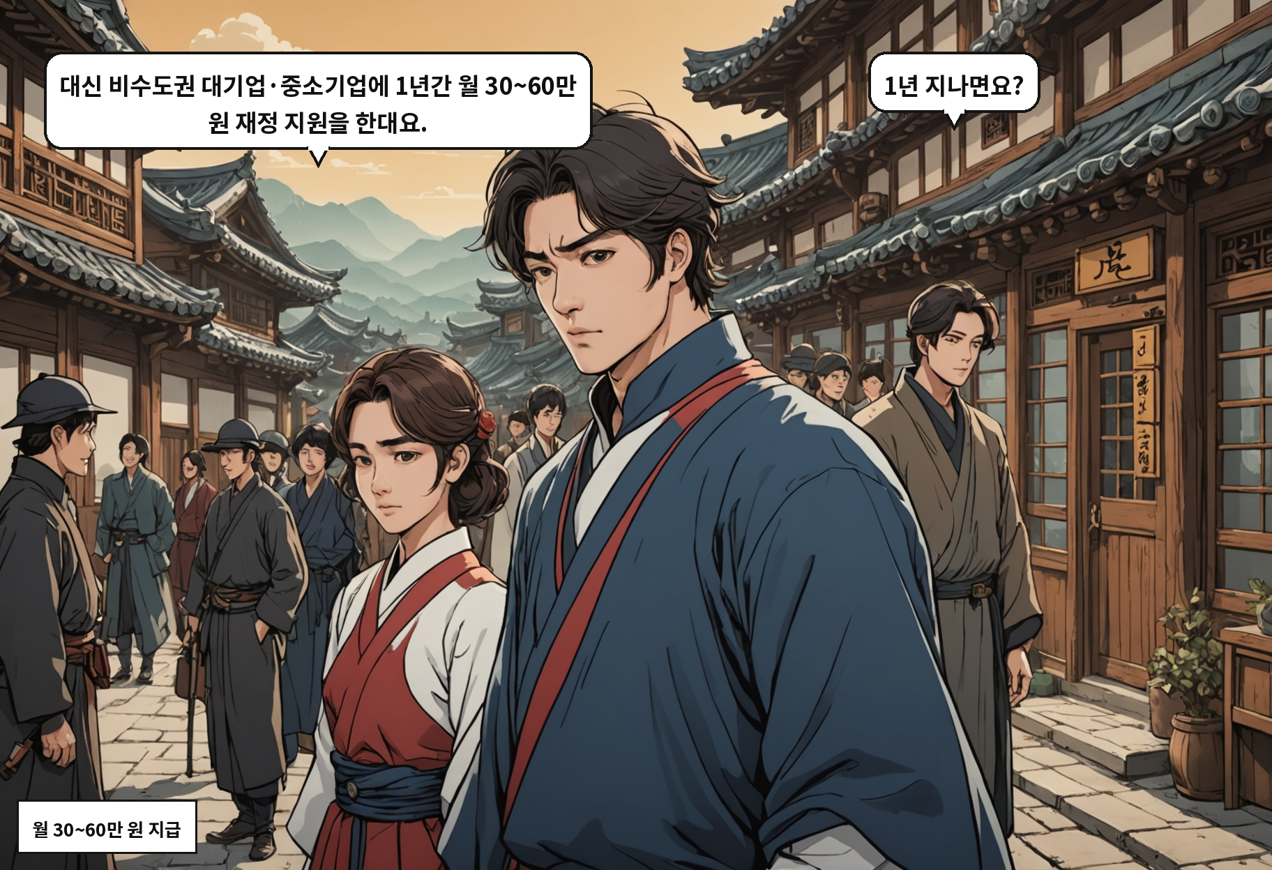 B: 대신 비수도권 대기업·중소기업에 1년간 월 30~60만 원 재정 지원을 한대요. A: 1년 지나면요?
