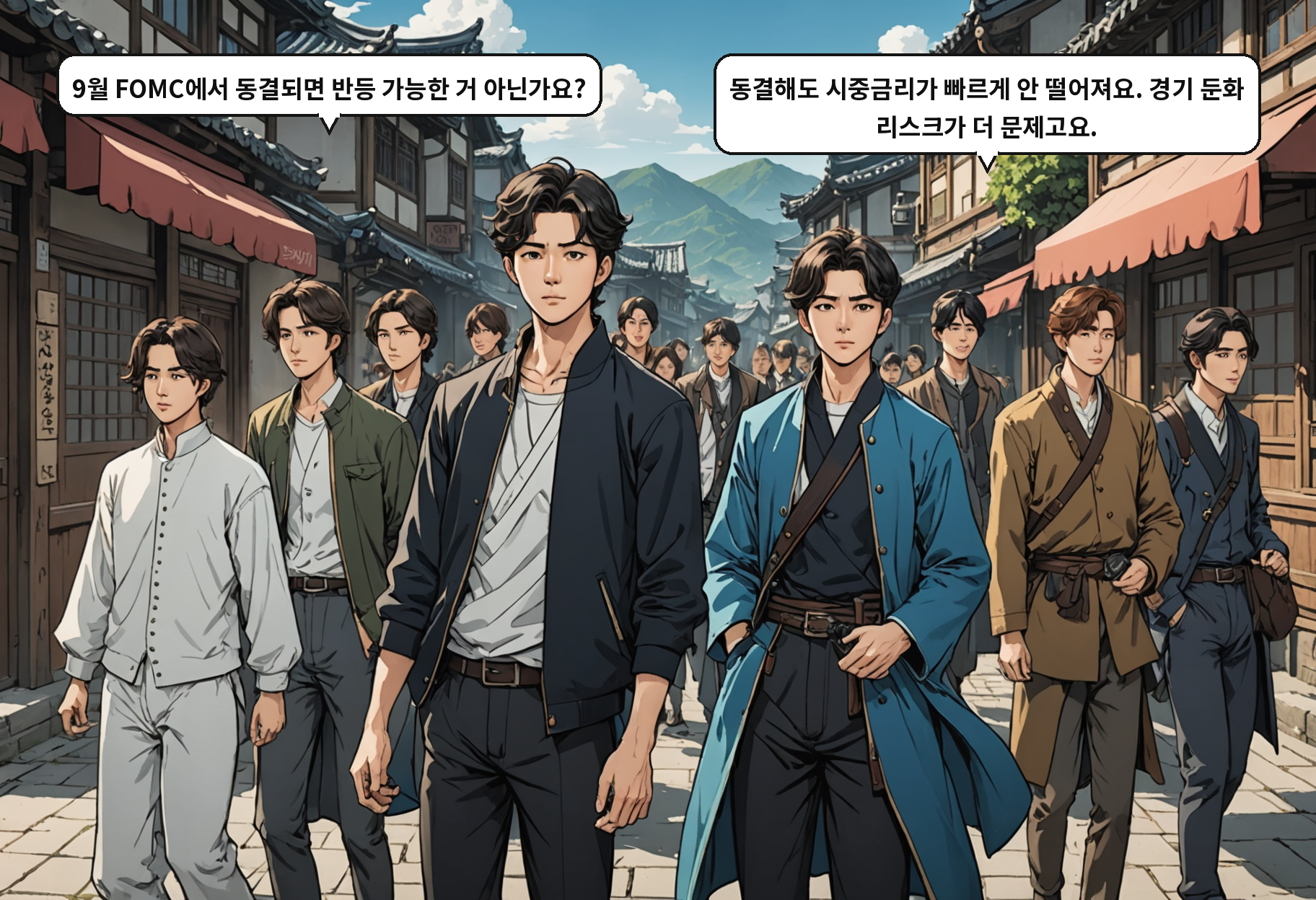 B: 9월 FOMC에서 동결되면 반등 가능한 거 아닌가요? A: 동결해도 시중금리가 빠르게 안 떨어져요. 경기 둔화 리스크가 더 문제고요.