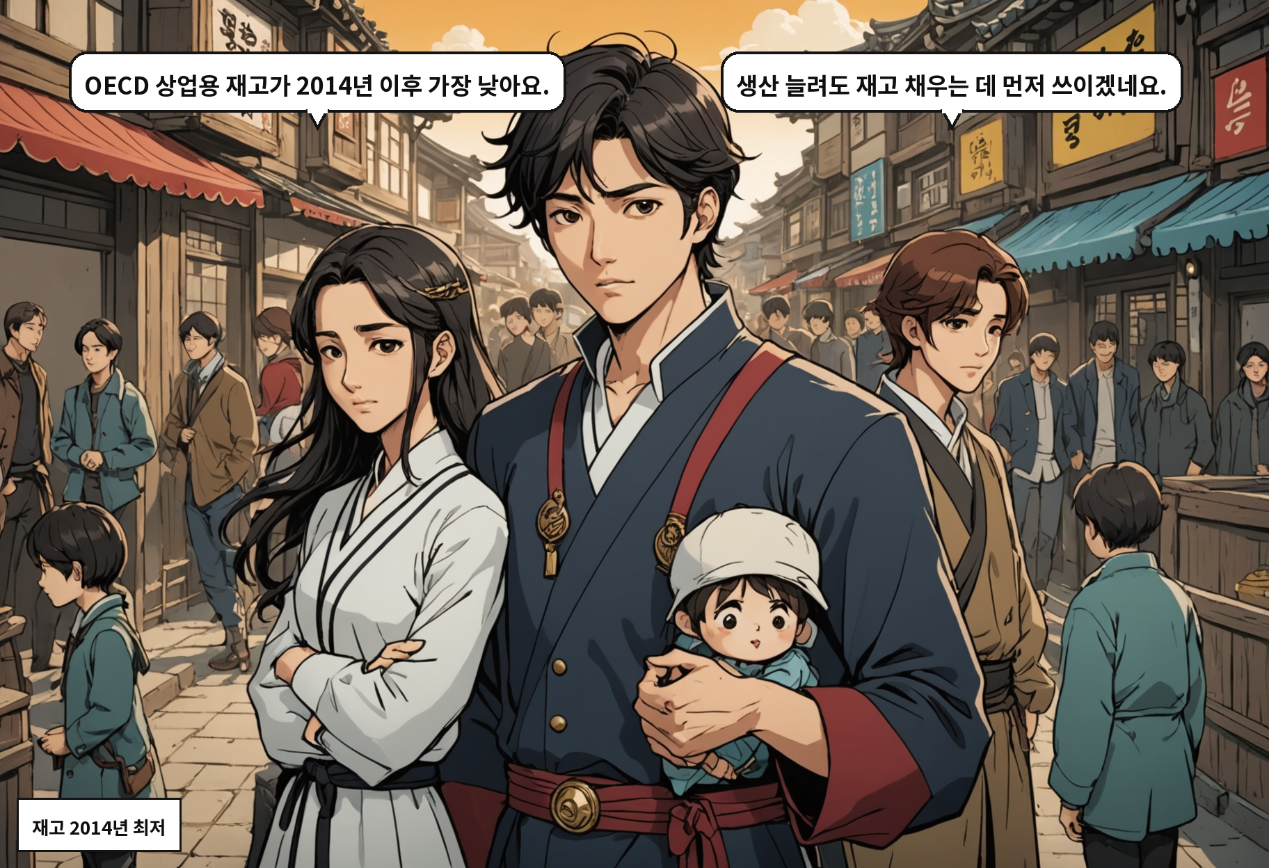 A: OECD 상업용 재고가 2014년 이후 가장 낮아요. B: 생산 늘려도 재고 채우는 데 먼저 쓰이겠네요.