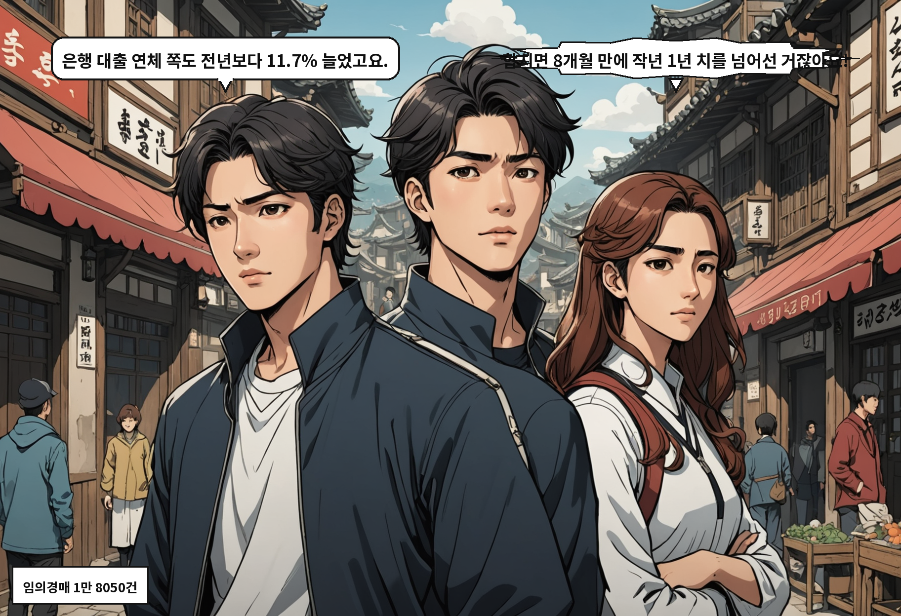 B: 은행 대출 연체 쪽도 전년보다 11.7% 늘었고요. A: 합치면 8개월 만에 작년 1년 치를 넘어선 거잖아요!