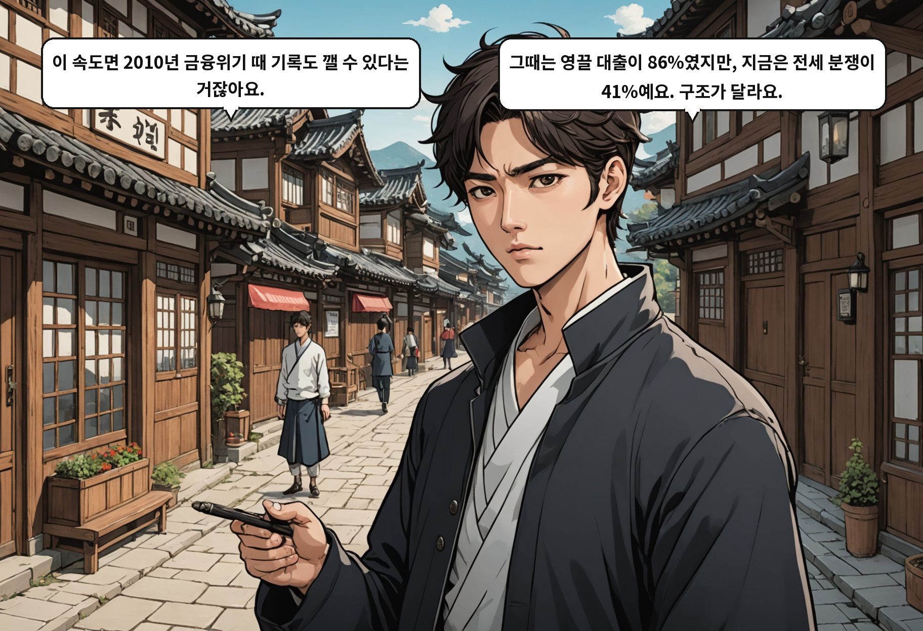 A: 이 속도면 2010년 금융위기 때 기록도 깰 수 있다는 거잖아요. B: 그때는 영끌 대출이 86%였지만, 지금은 전세 분쟁이 41%예요. 구조가 달라요.