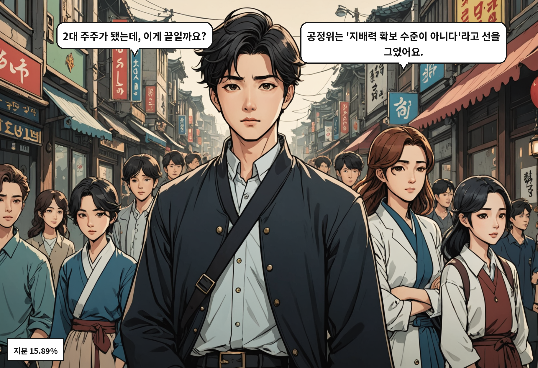 A: 2대 주주가 됐는데, 이게 끝일까요? B: 공정위는 '지배력 확보 수준이 아니다'라고 선을 그었어요.