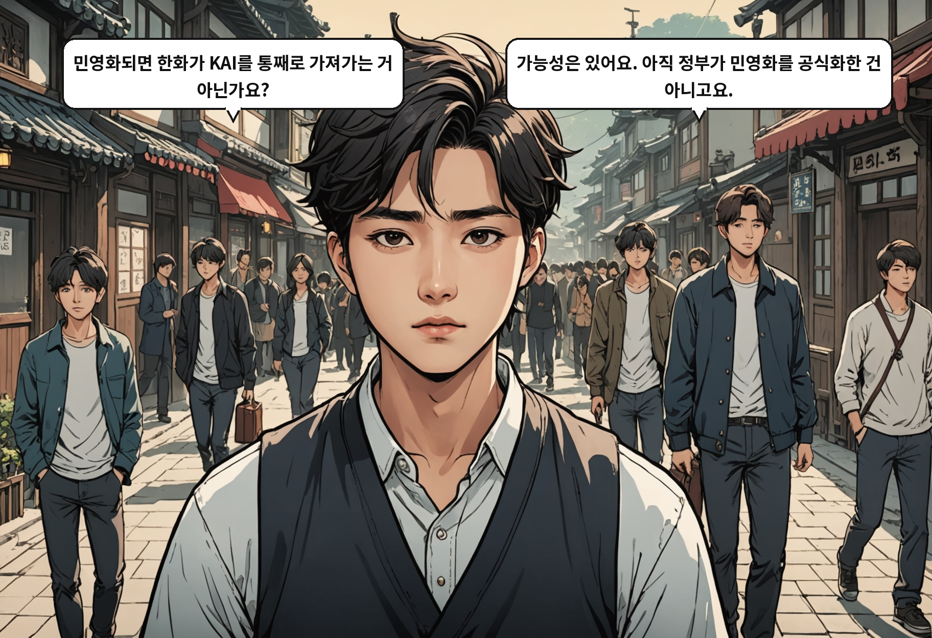 A: 민영화되면 한화가 KAI를 통째로 가져가는 거 아닌가요? B: 가능성은 있어요. 아직 정부가 민영화를 공식화한 건 아니고요.
