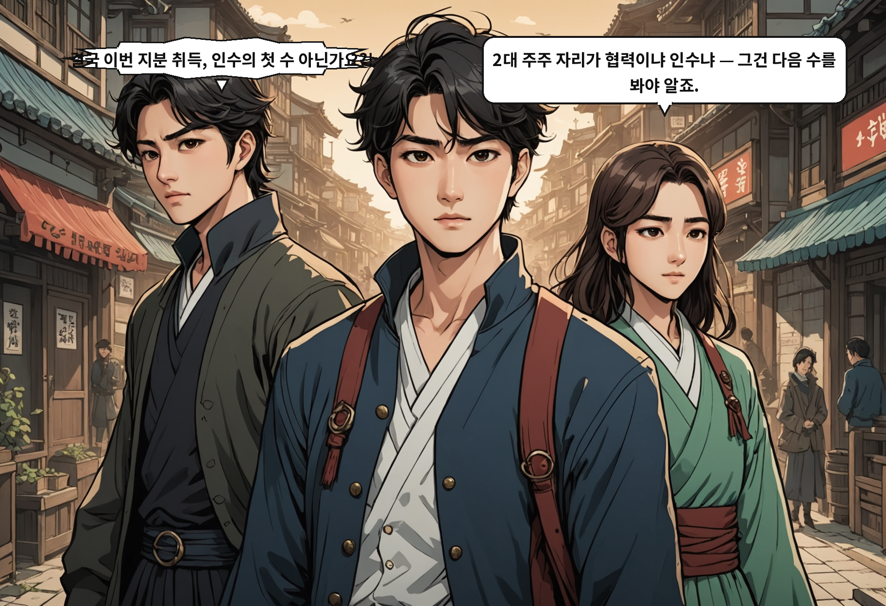 A: 결국 이번 지분 취득, 인수의 첫 수 아닌가요?! B: 2대 주주 자리가 협력이냐 인수냐 — 그건 다음 수를 봐야 알죠.