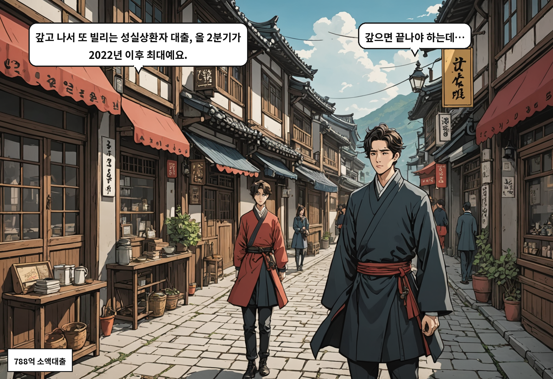 A: 갚고 나서 또 빌리는 성실상환자 대출, 올 2분기가 2022년 이후 최대예요. B: 갚으면 끝나야 하는데…
