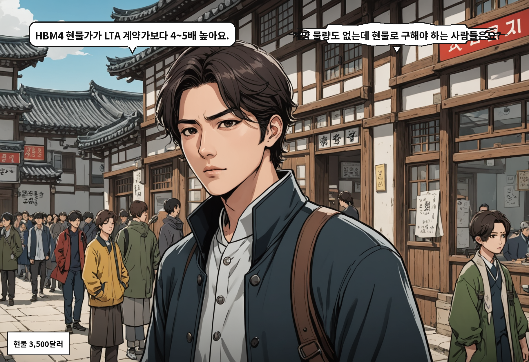 B: HBM4 현물가가 LTA 계약가보다 4~5배 높아요. A: 계약 물량도 없는데 현물로 구해야 하는 사람들은요?