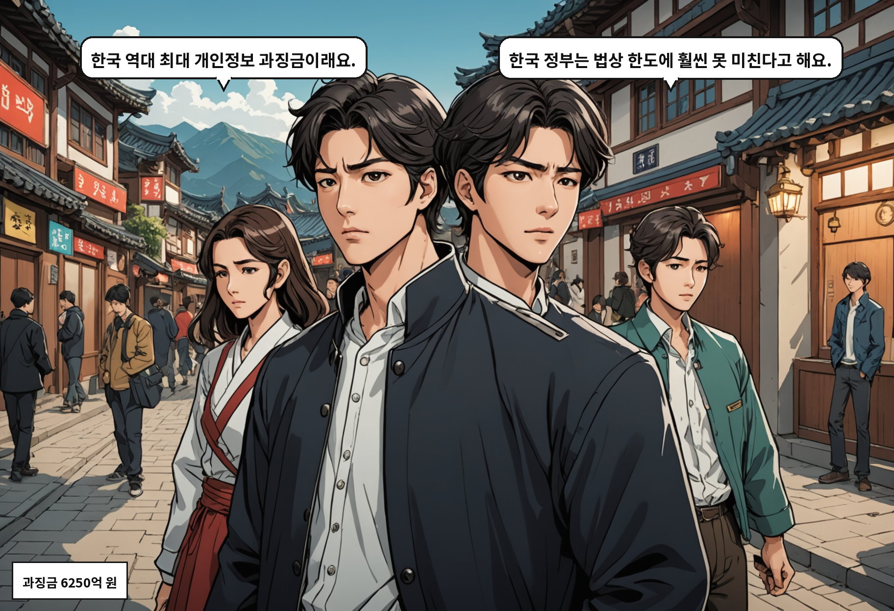 A: 한국 역대 최대 개인정보 과징금이래요. B: 한국 정부는 법상 한도에 훨씬 못 미친다고 해요.