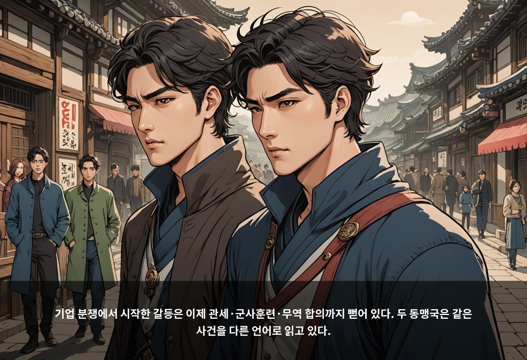 기업 분쟁에서 시작한 갈등은 이제 관세·군사훈련·무역 합의까지 뻗어 있다. 두 동맹국은 같은 사건을 다른 언어로 읽고 있다.