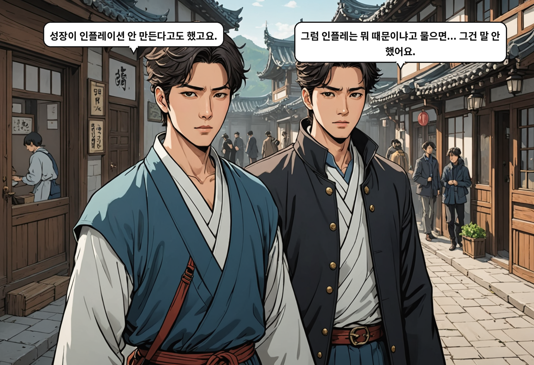 A: 성장이 인플레이션 안 만든다고도 했고요. B: 그럼 인플레는 뭐 때문이냐고 물으면... 그건 말 안 했어요.