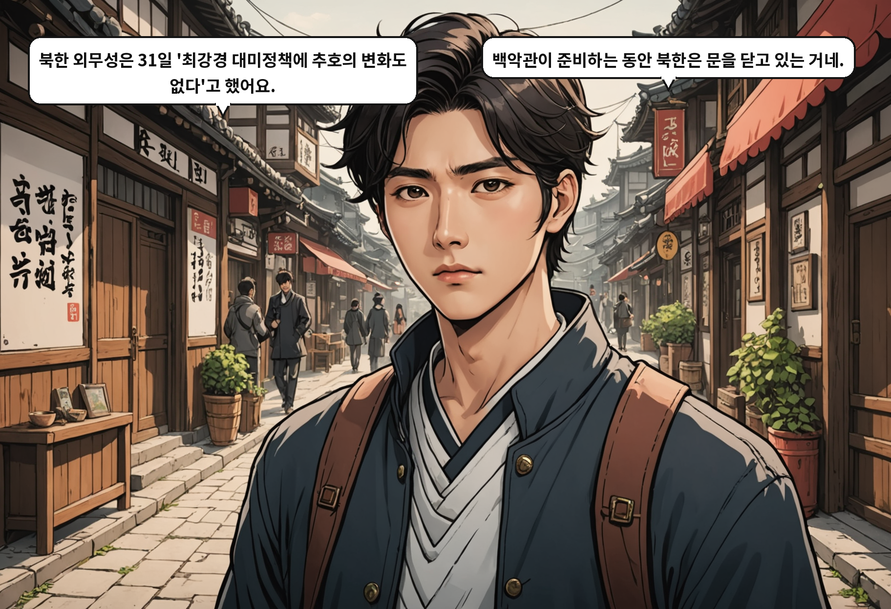 A: 북한 외무성은 31일 '최강경 대미정책에 추호의 변화도 없다'고 했어요. B: 백악관이 준비하는 동안 북한은 문을 닫고 있는 거네.