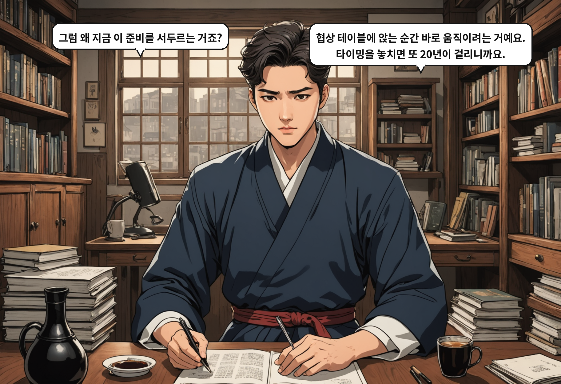 B: 그럼 왜 지금 이 준비를 서두르는 거죠? A: 협상 테이블에 앉는 순간 바로 움직이려는 거예요. 타이밍을 놓치면 또 20년이 걸리니까요.